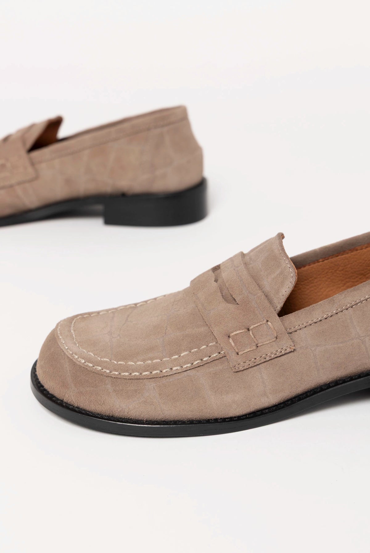swatch_Taupe Suede louisa penny loafer flat shoes