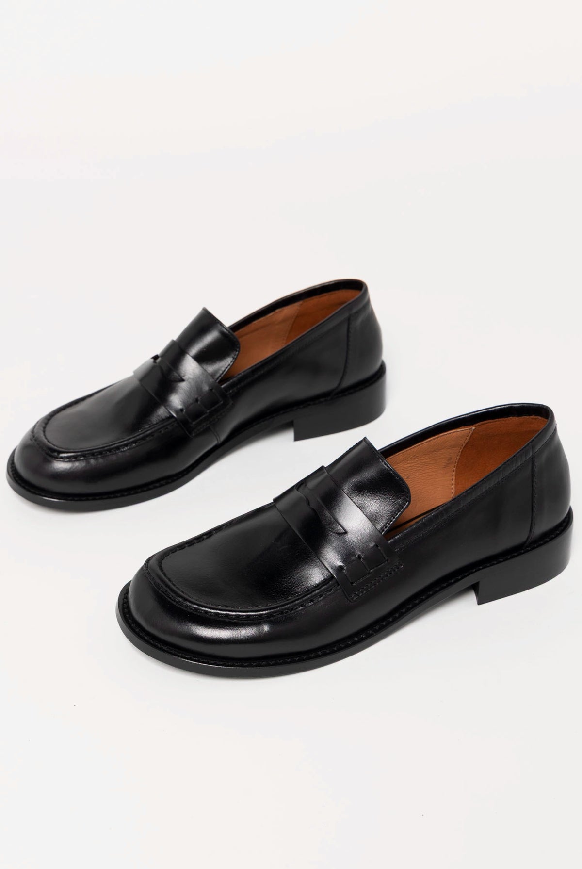 swatch_Black Leather louisa penny loafer flat shoes