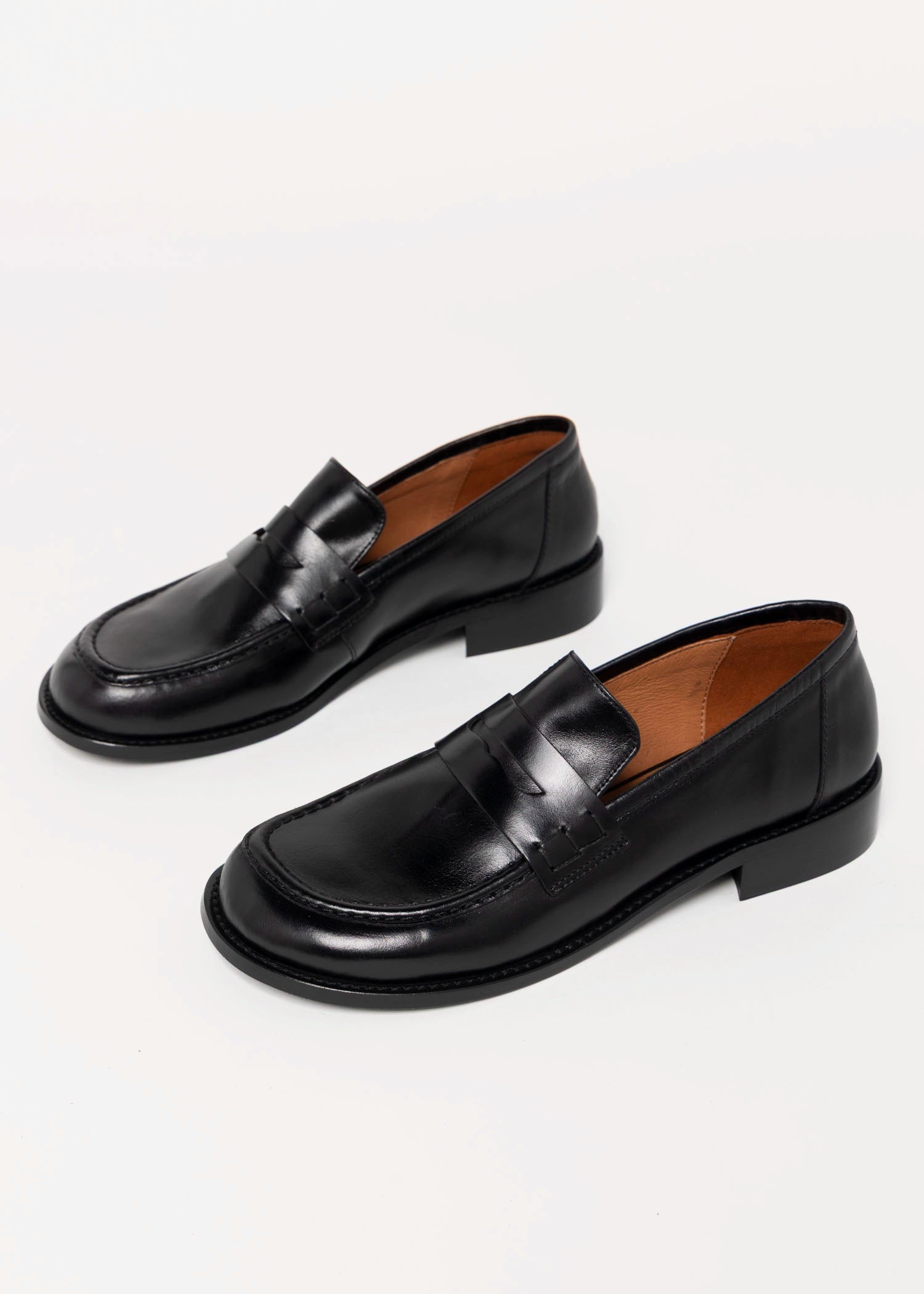 swatch_Black Leather louisa penny loafer flat shoes