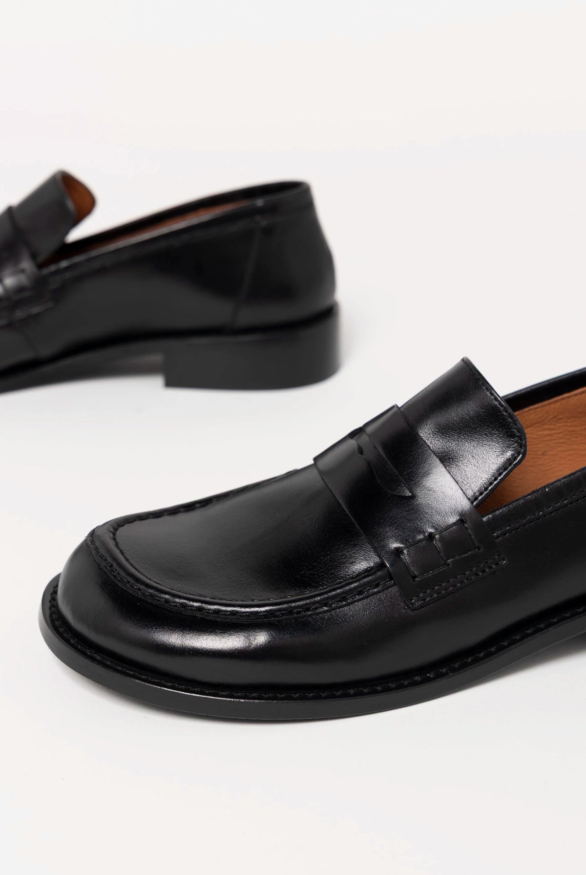 swatch_Black Leather louisa penny loafer flat shoes