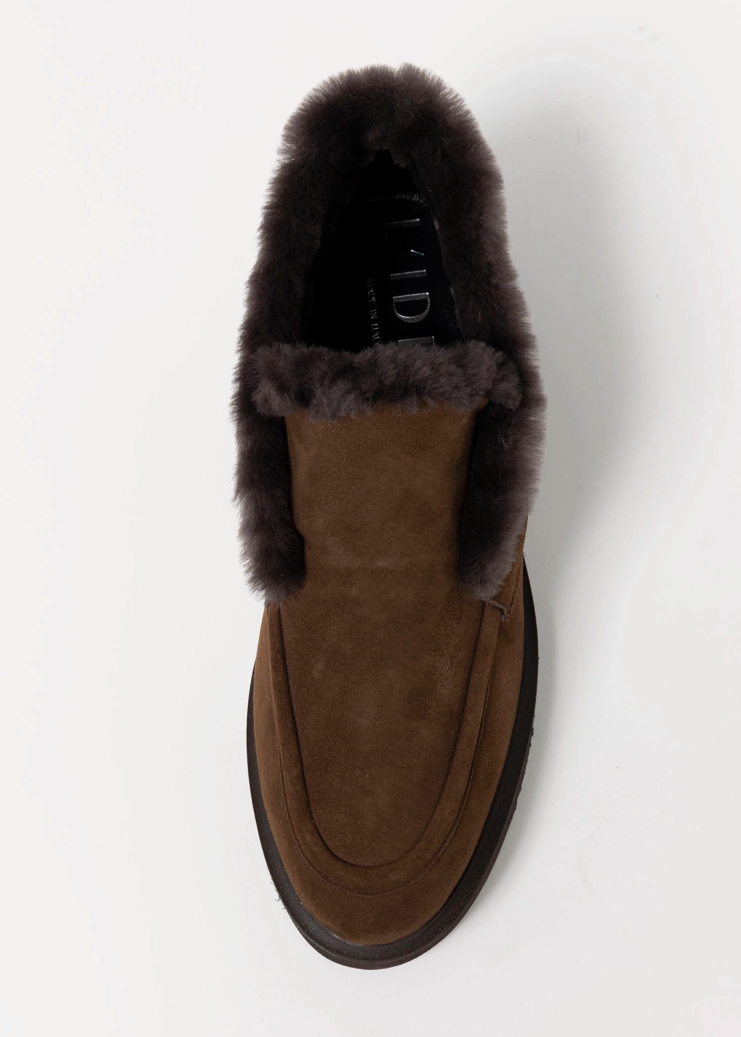 swatch_Chocolate Suede l'idea shearling trim ankle bootie