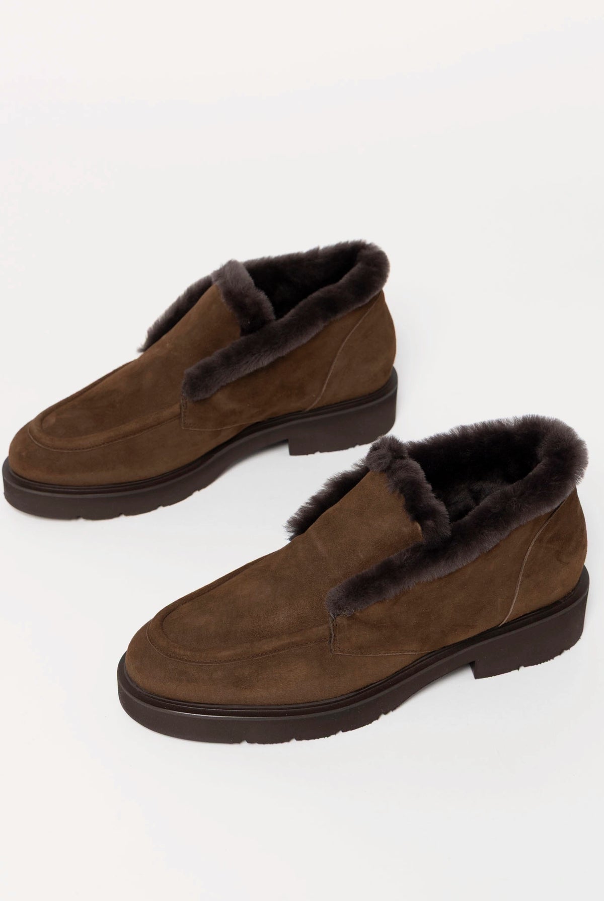 swatch_Chocolate Suede l'idea shearling trim ankle bootie