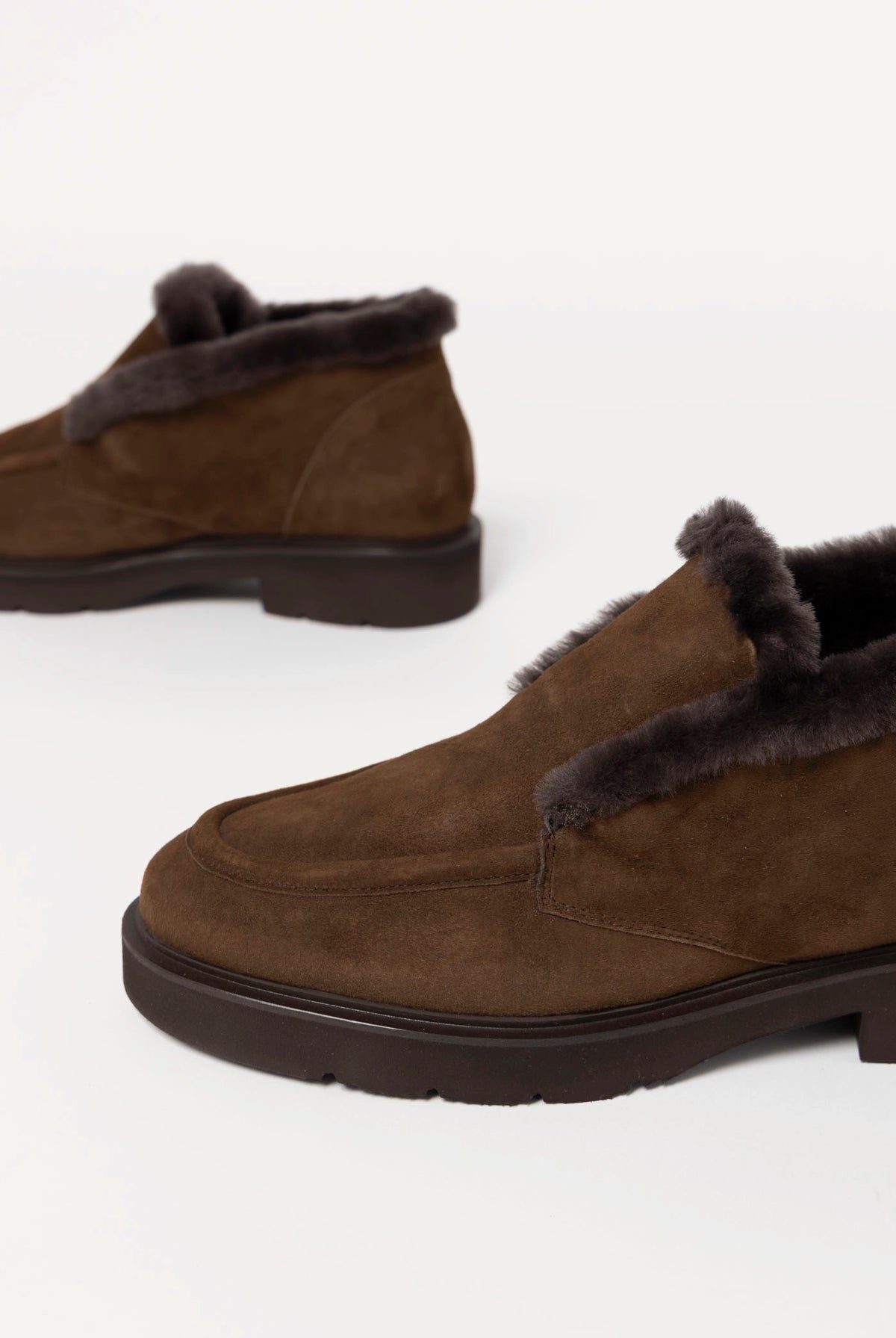 swatch_Chocolate Suede l'idea shearling trim ankle bootie
