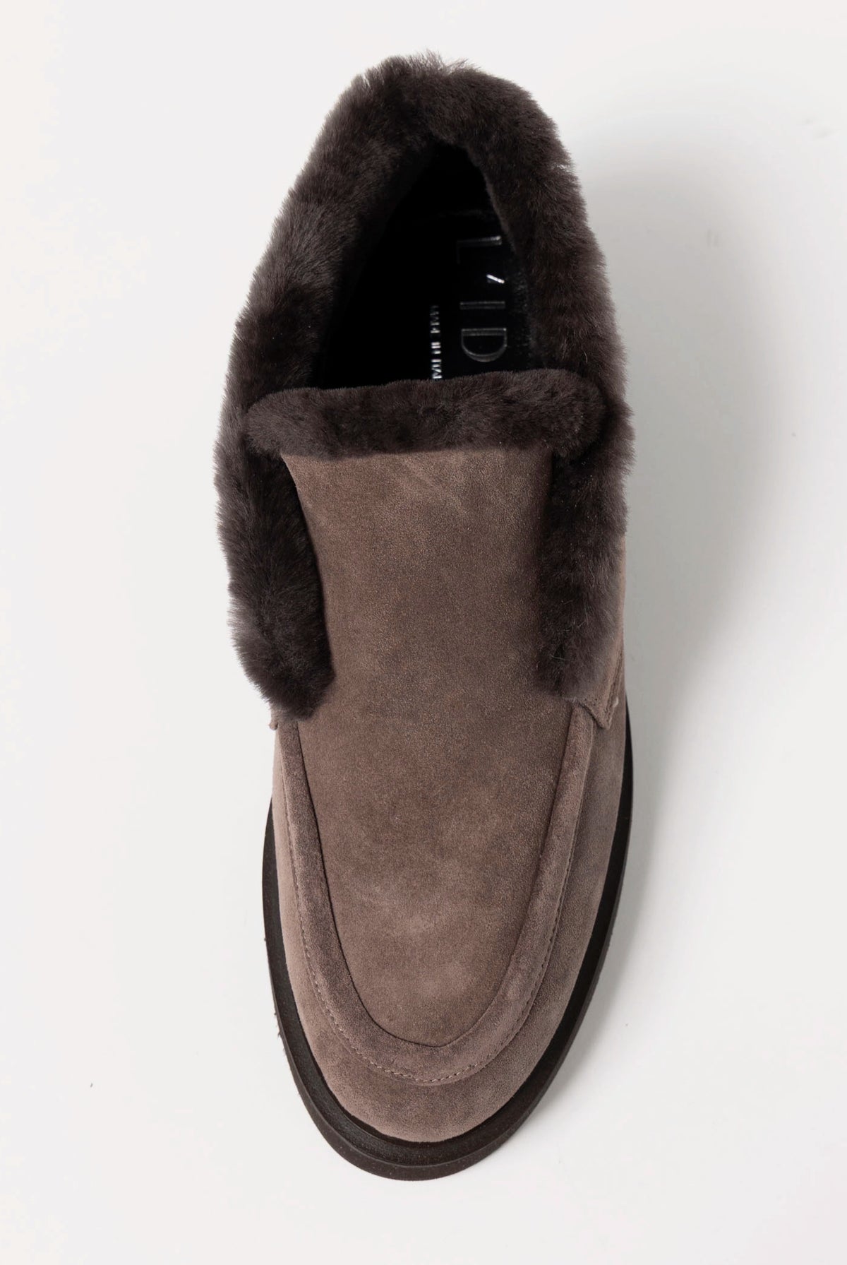 swatch_Taupe Suede l'idea shearling trim ankle bootie