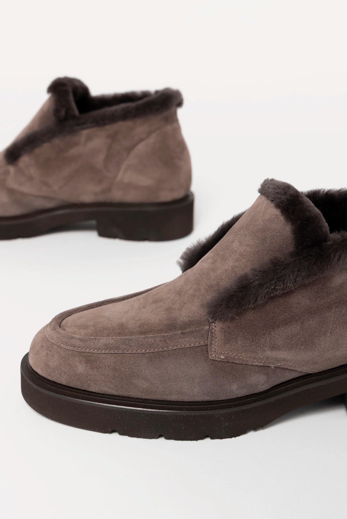 swatch_Taupe Suede l'idea shearling trim ankle bootie
