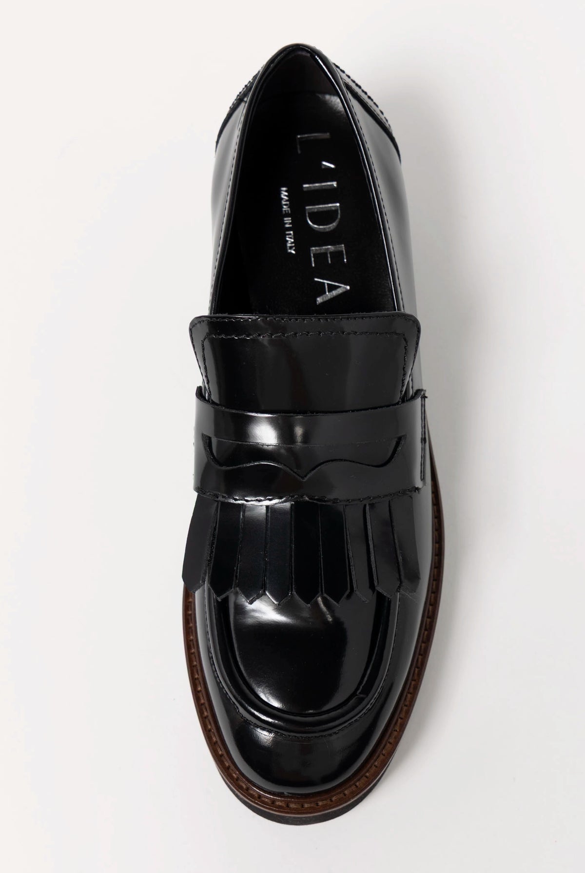 swatch_Black Leather l'idea heeled loafer with kilt