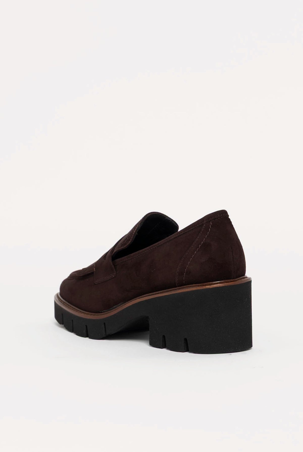 swatch_Chocolate Suede l'idea heeled loafer with kilt