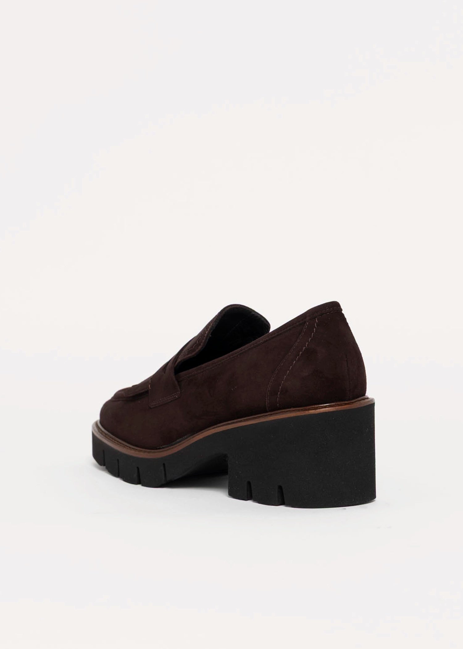 swatch_Chocolate Suede l'idea heeled loafer with kilt