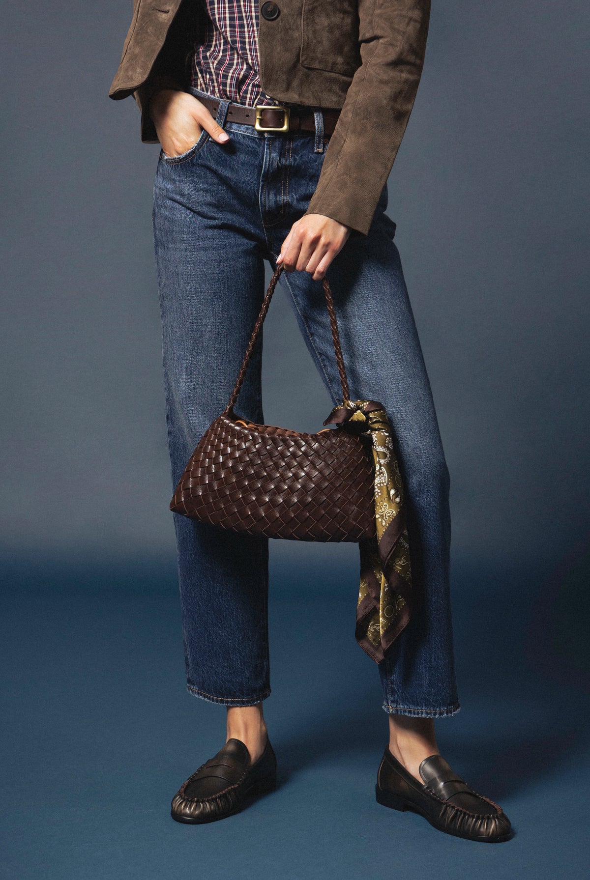 swatch_Taupe Distressed Leather l'idea ruched penny loafer