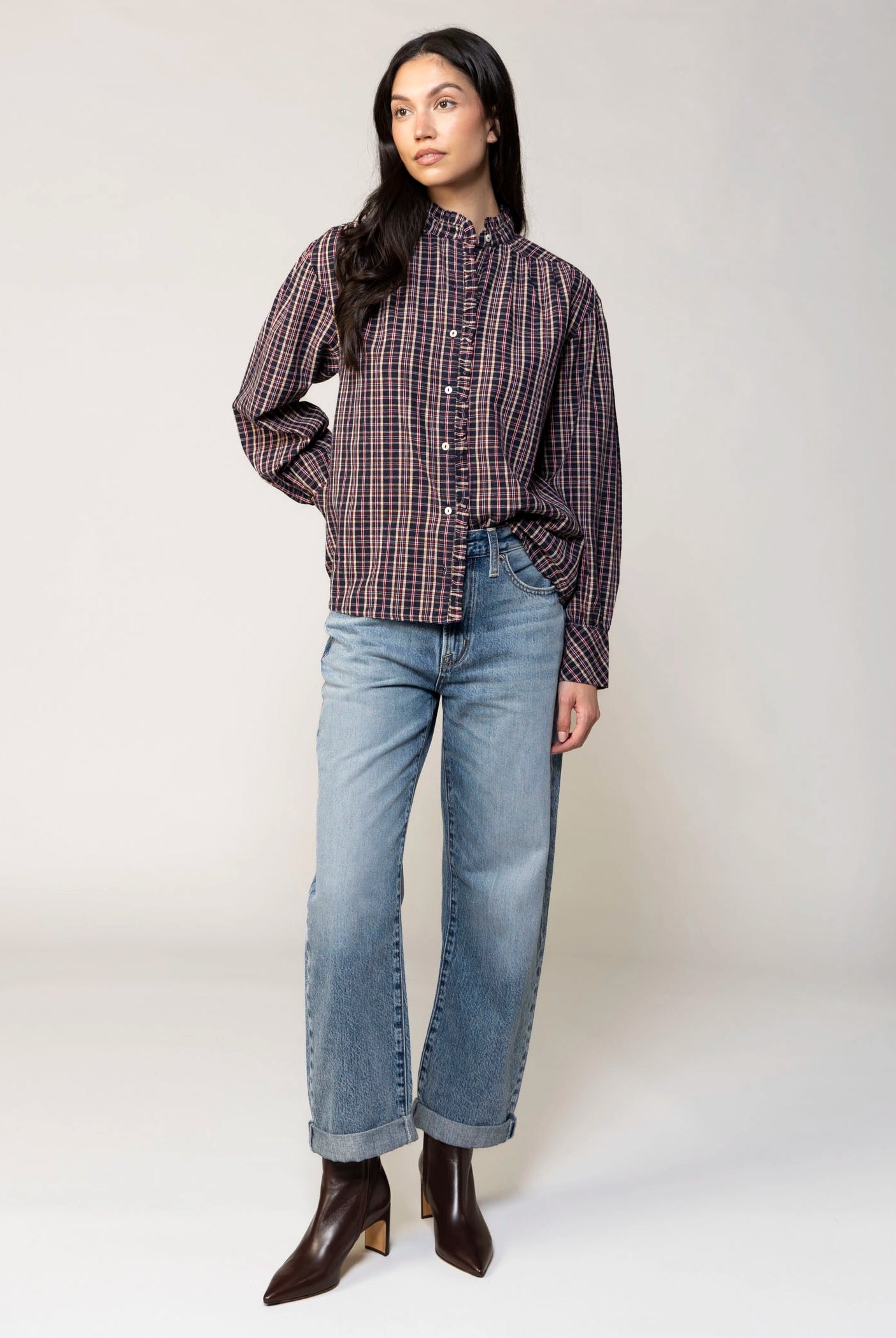 swatch_Navy alexa plaid button down blouse