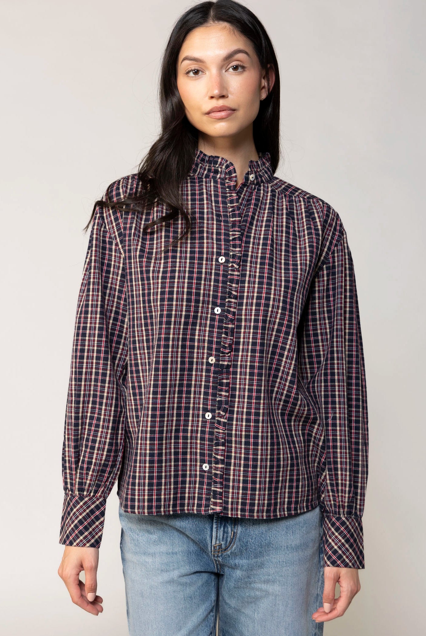 swatch_Navy alexa plaid button down blouse