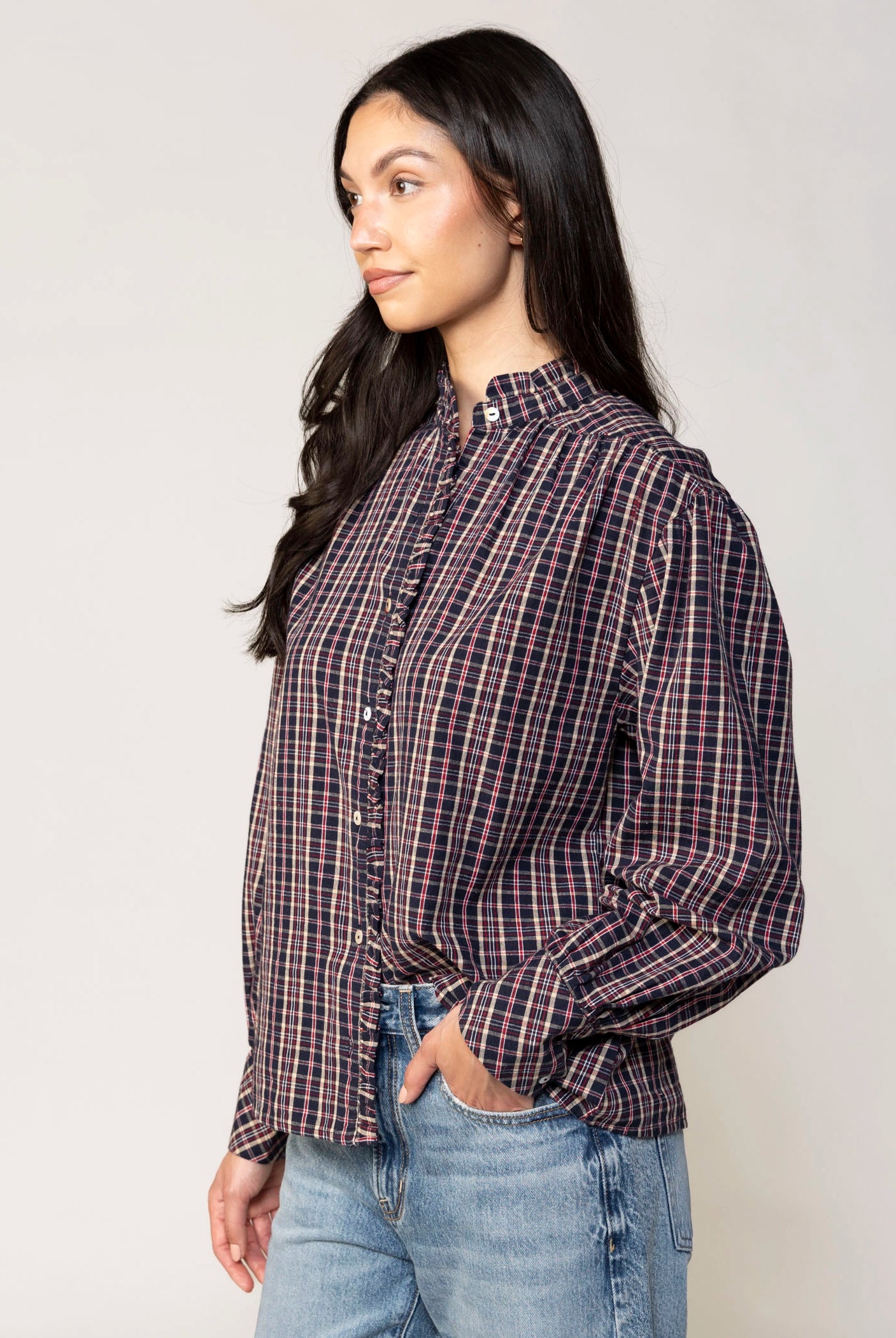 swatch_Navy alexa plaid button down blouse