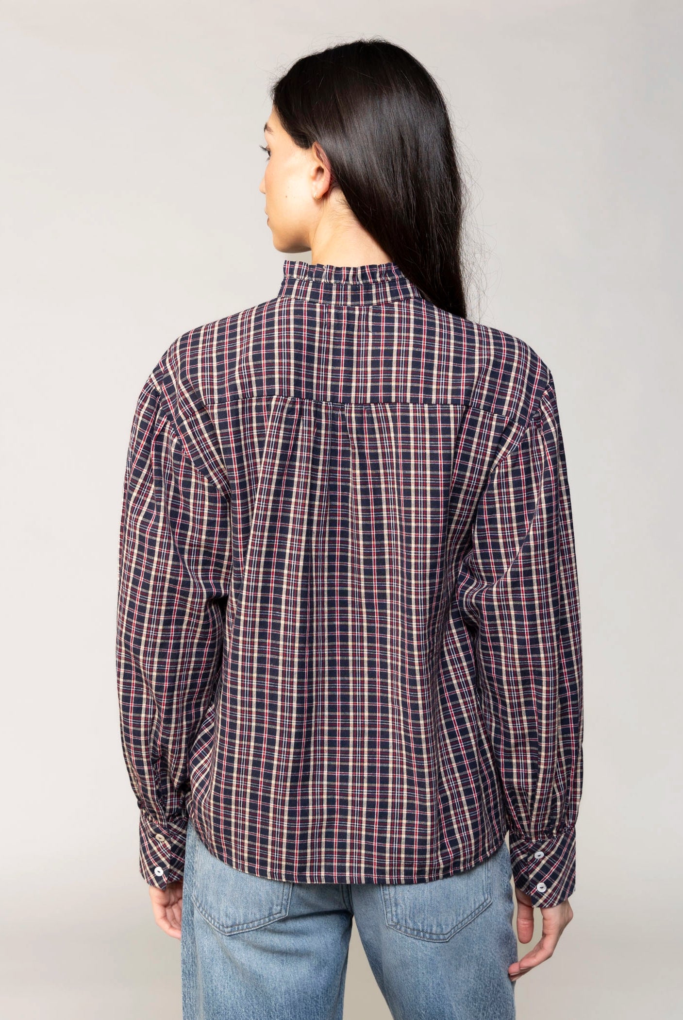 swatch_Navy alexa plaid button down blouse