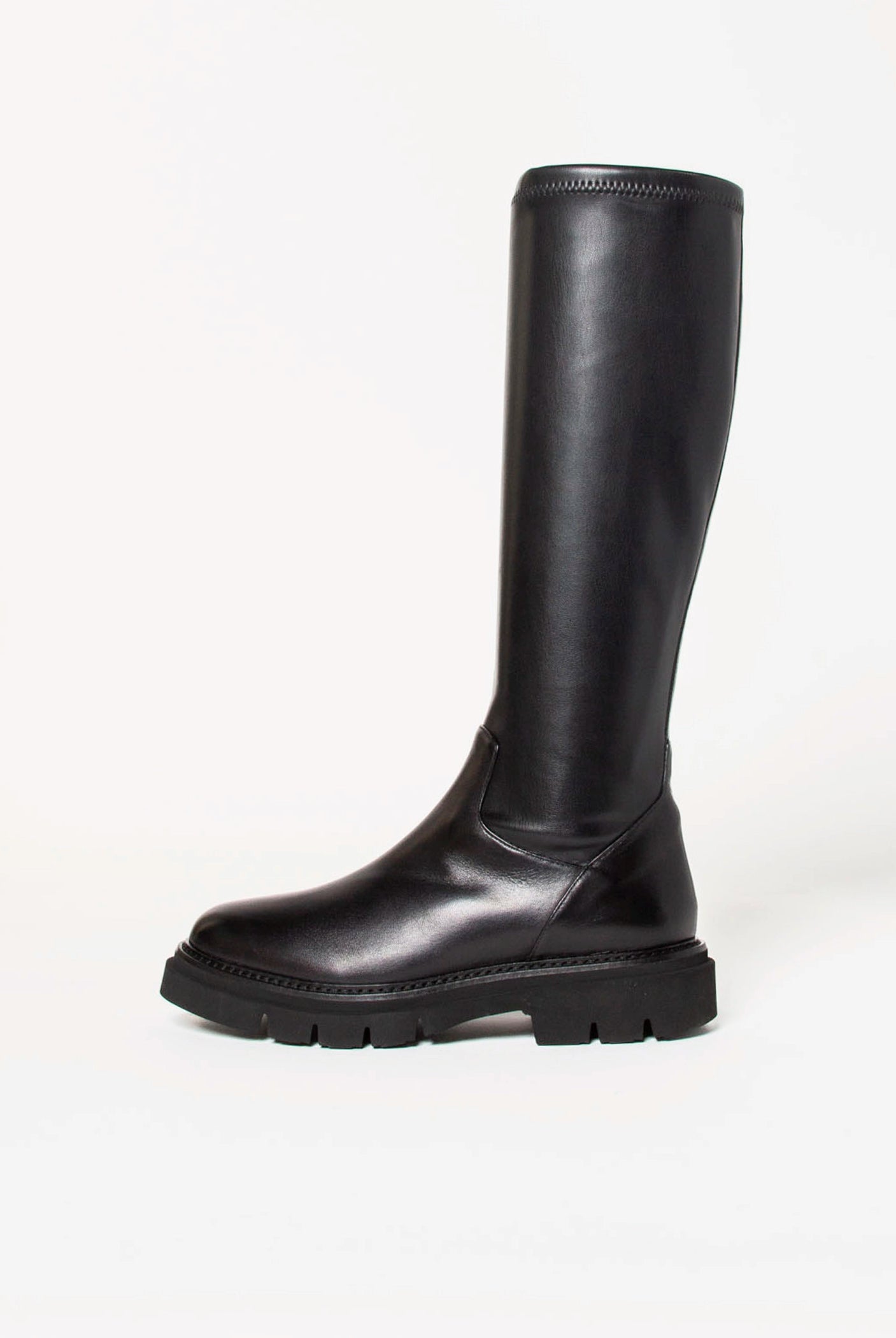 swatch_Black Leather tall stretch boot shoes