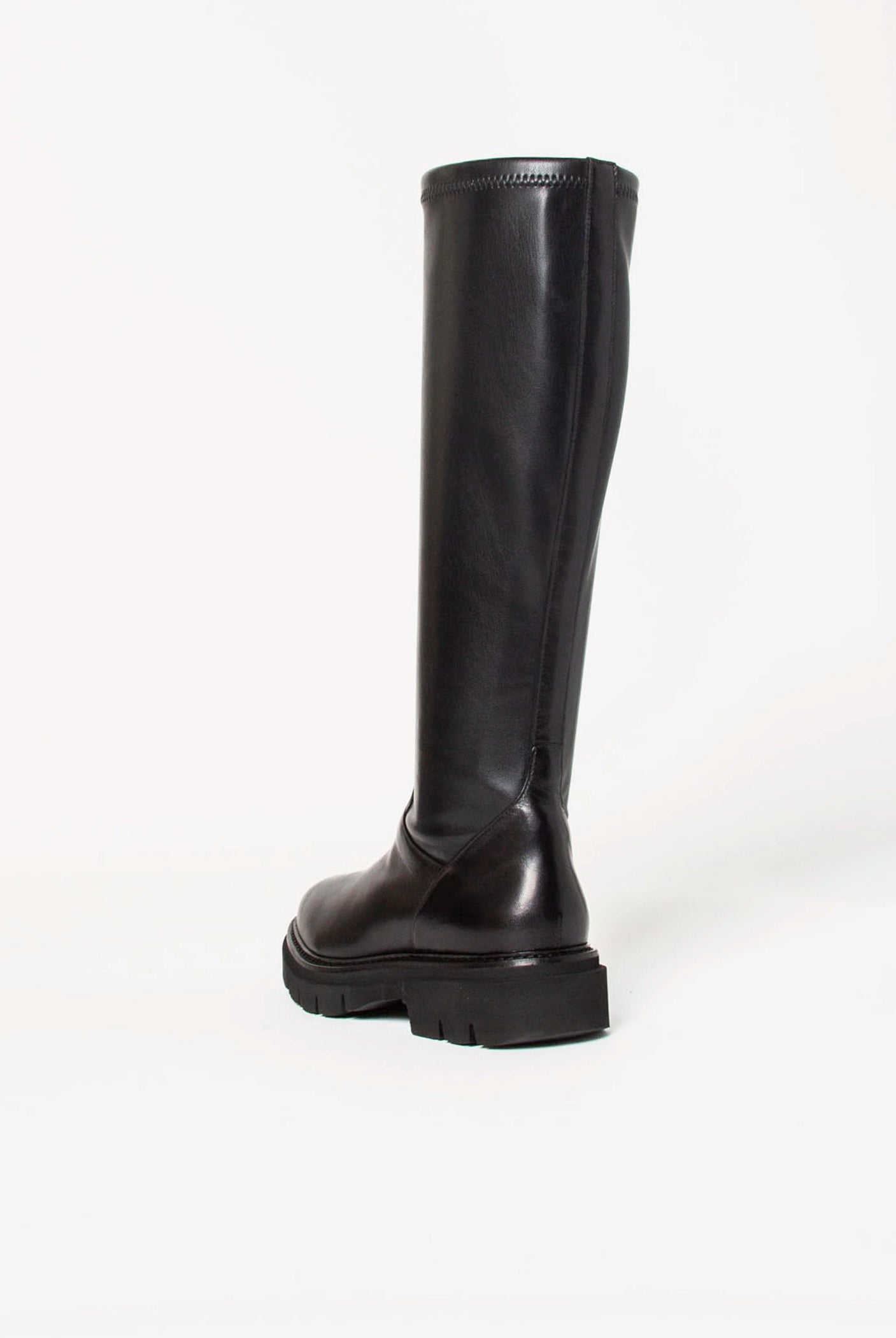 swatch_Black Leather tall stretch boot shoes