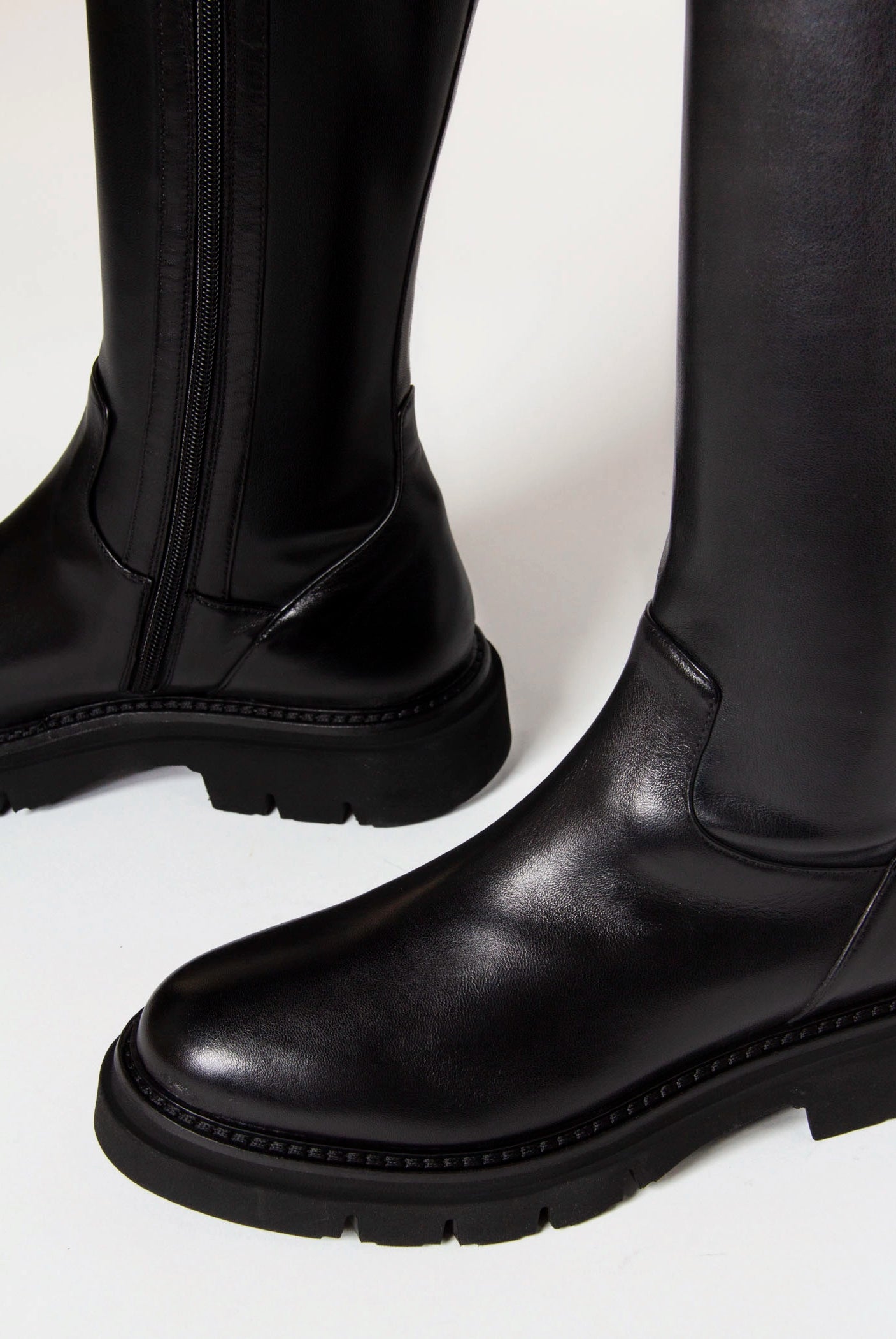 swatch_Black Leather tall stretch boot shoes