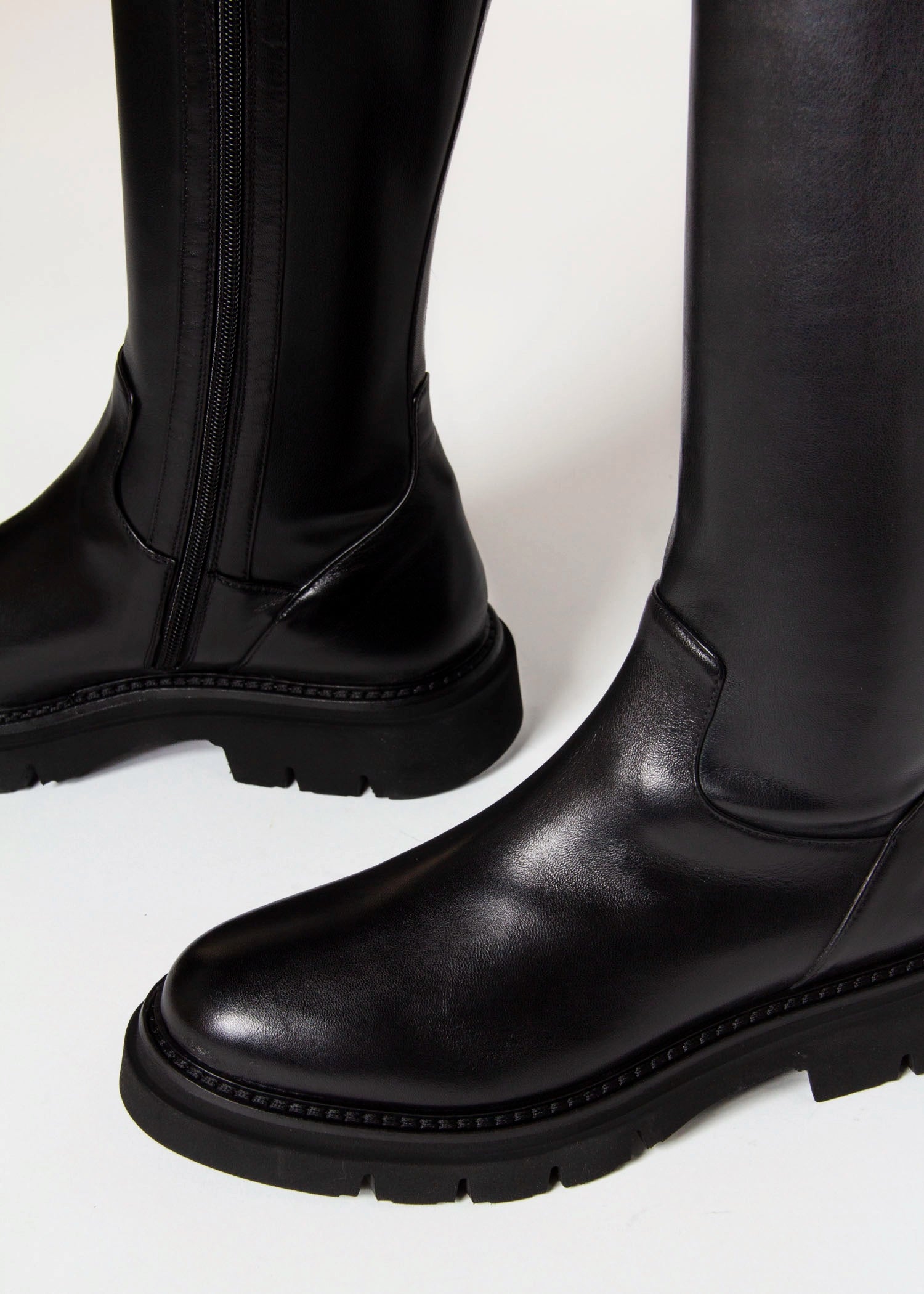 swatch_Black Leather tall stretch boot shoes
