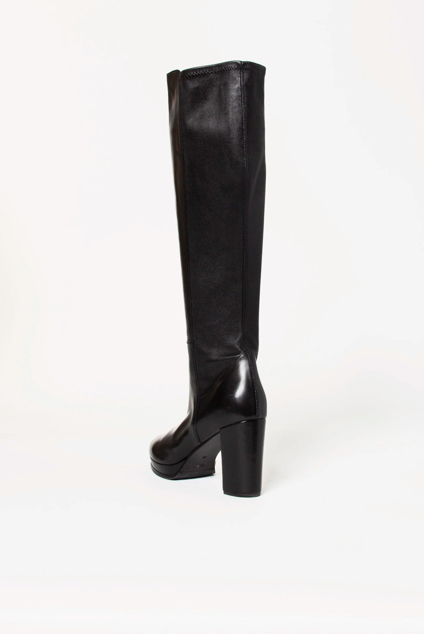 swatch_Black Leather knee high heeled boot boots