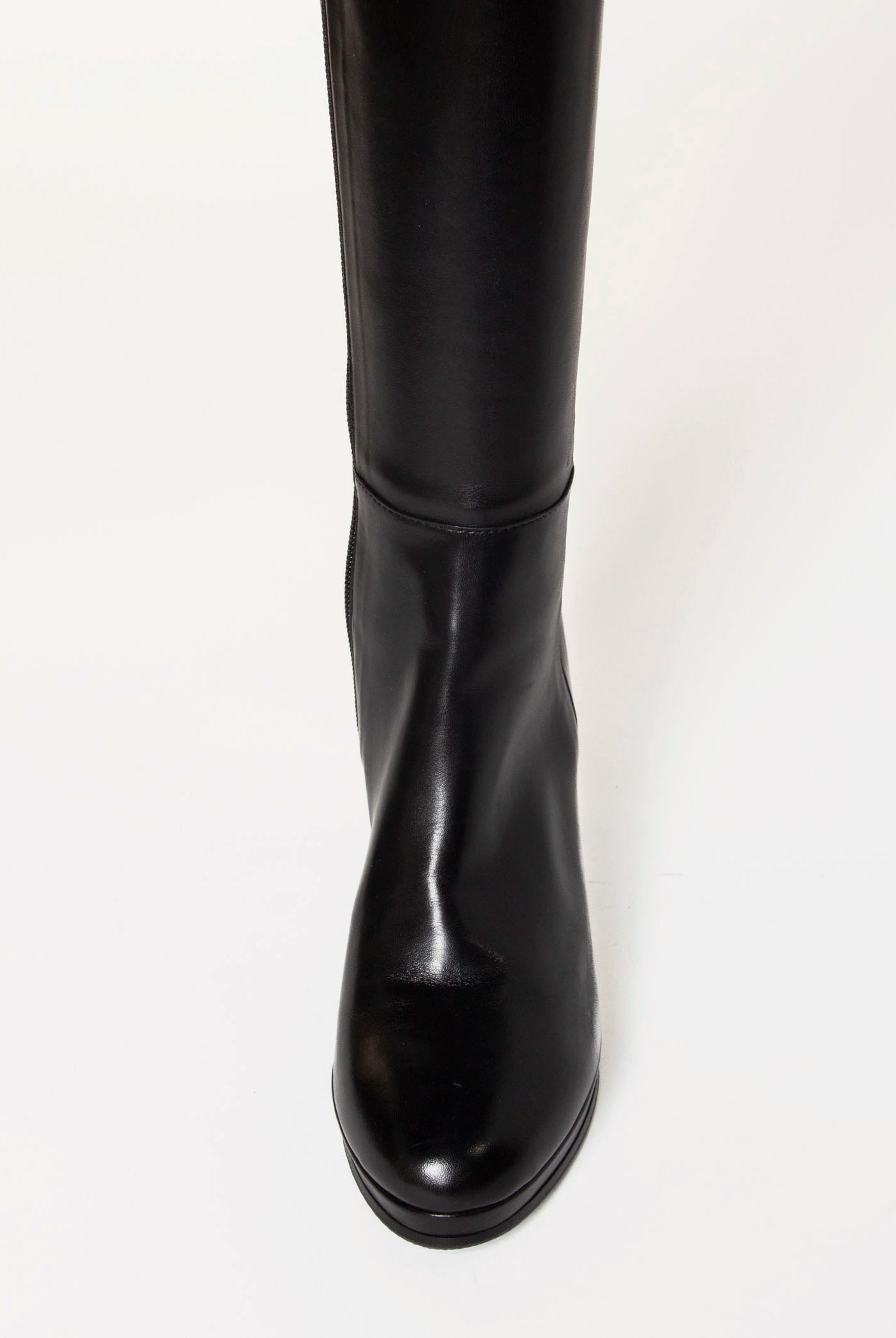 swatch_Black Leather knee high heeled boot boots