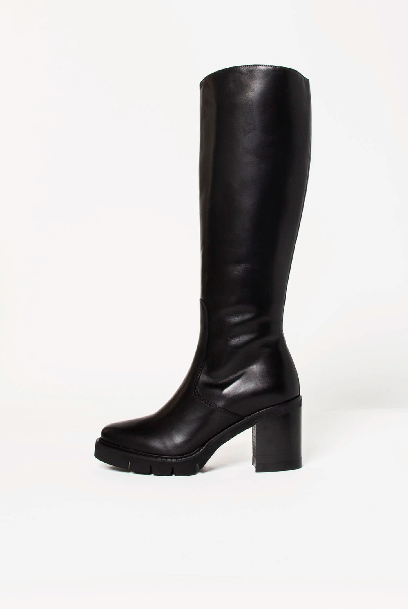 swatch_Black Leather knee high heeled boot boots