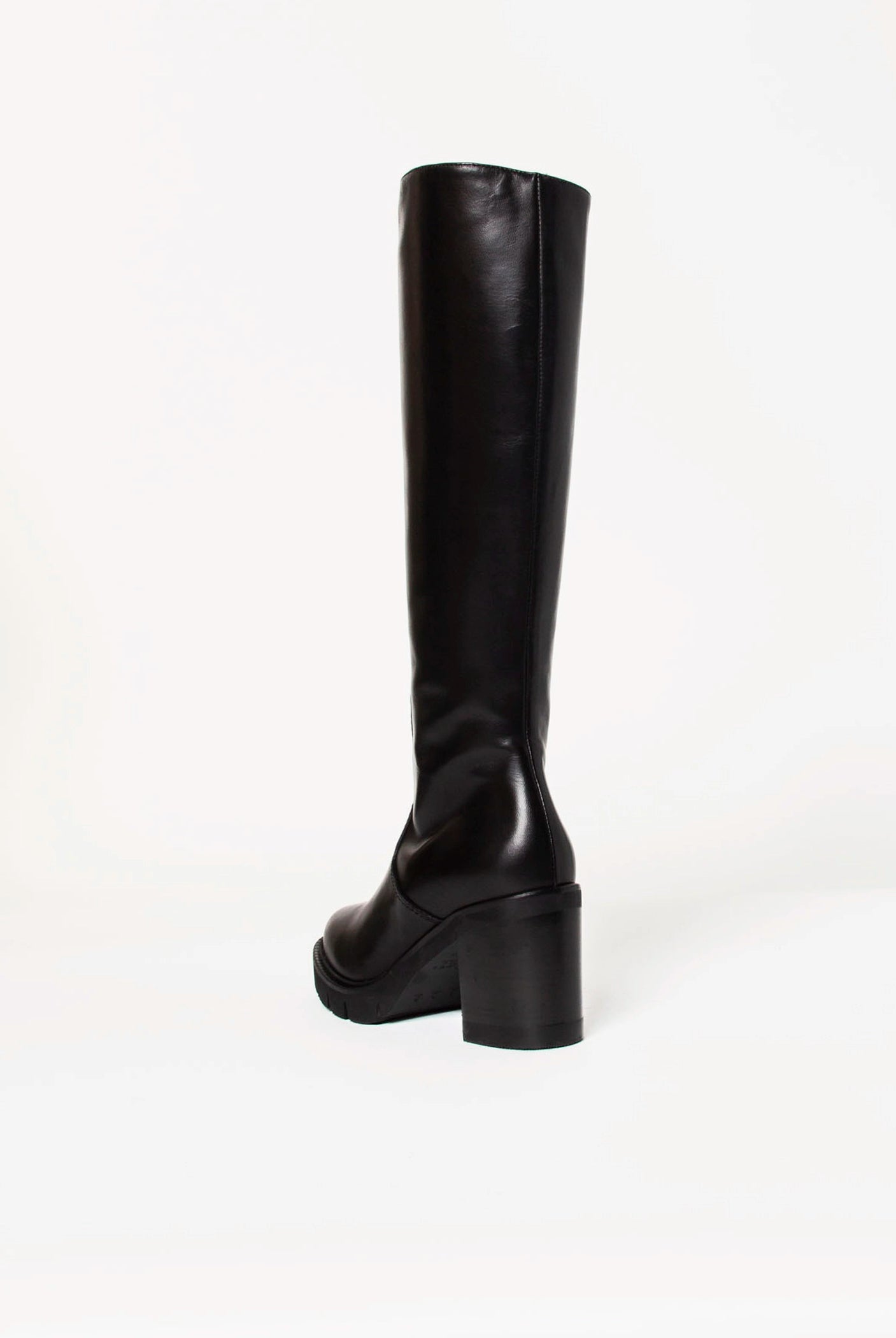 swatch_Black Leather knee high heeled boot boots