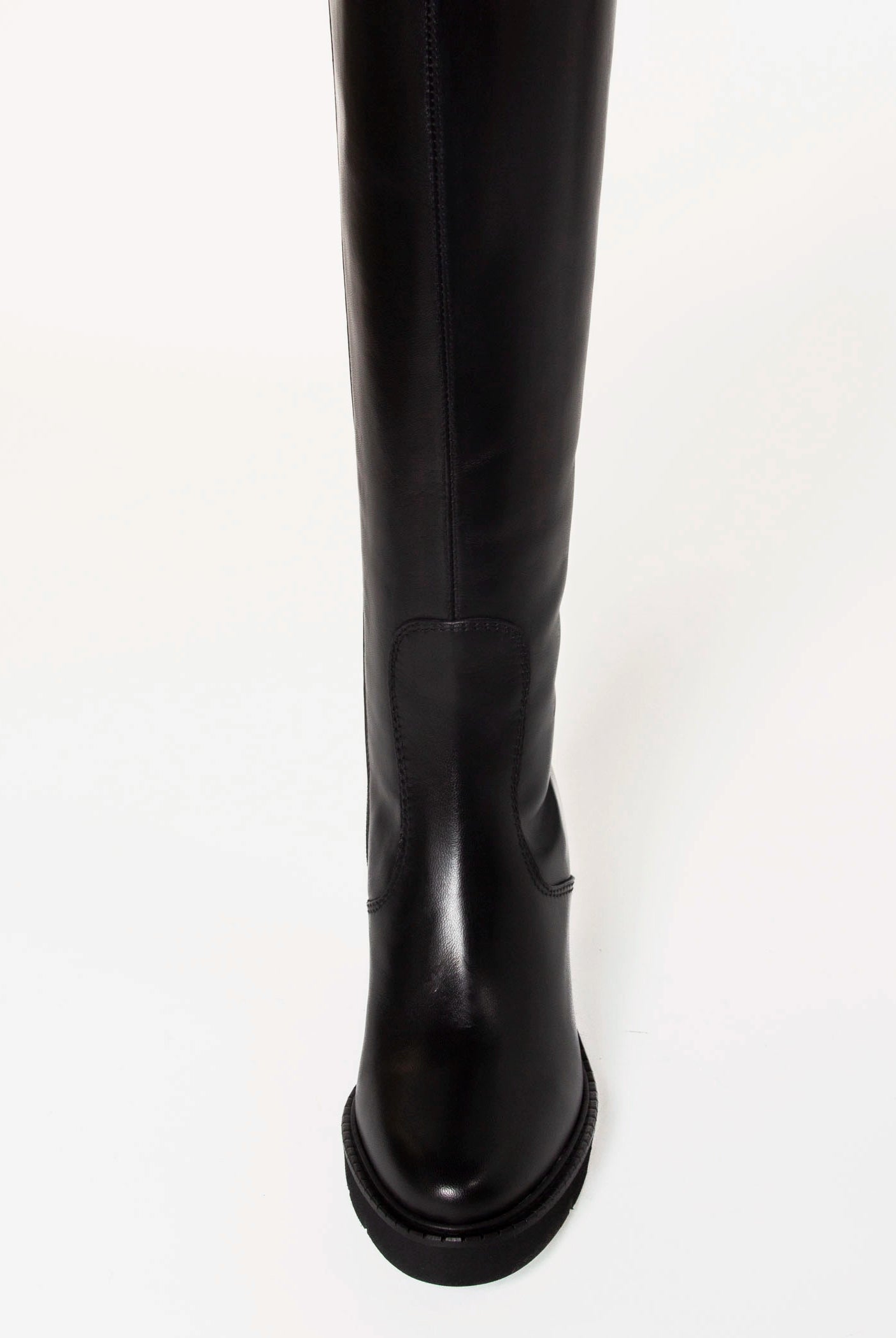swatch_Black Leather knee high heeled boot boots