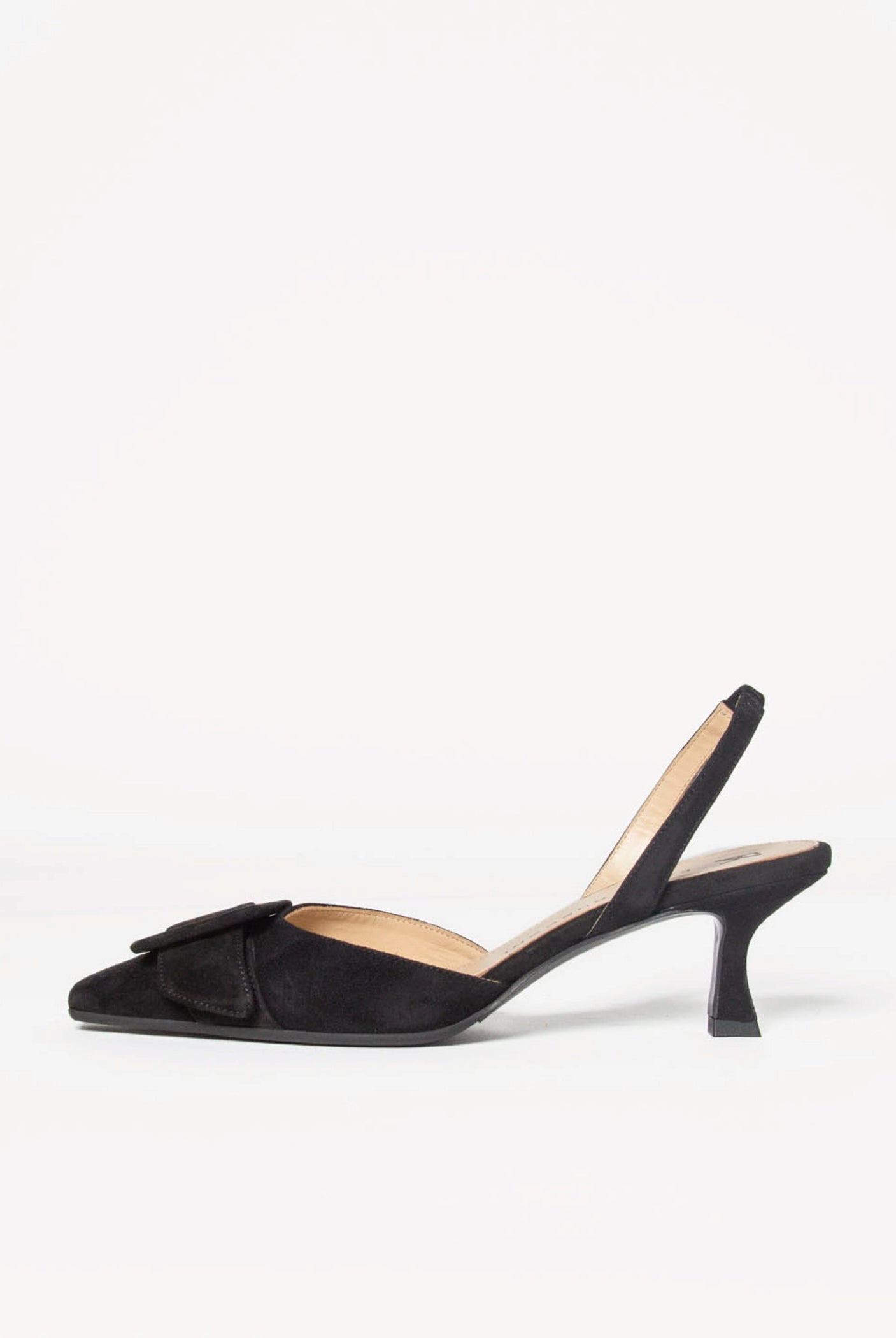 swatch_Black Suede kitten heel slingback shoes