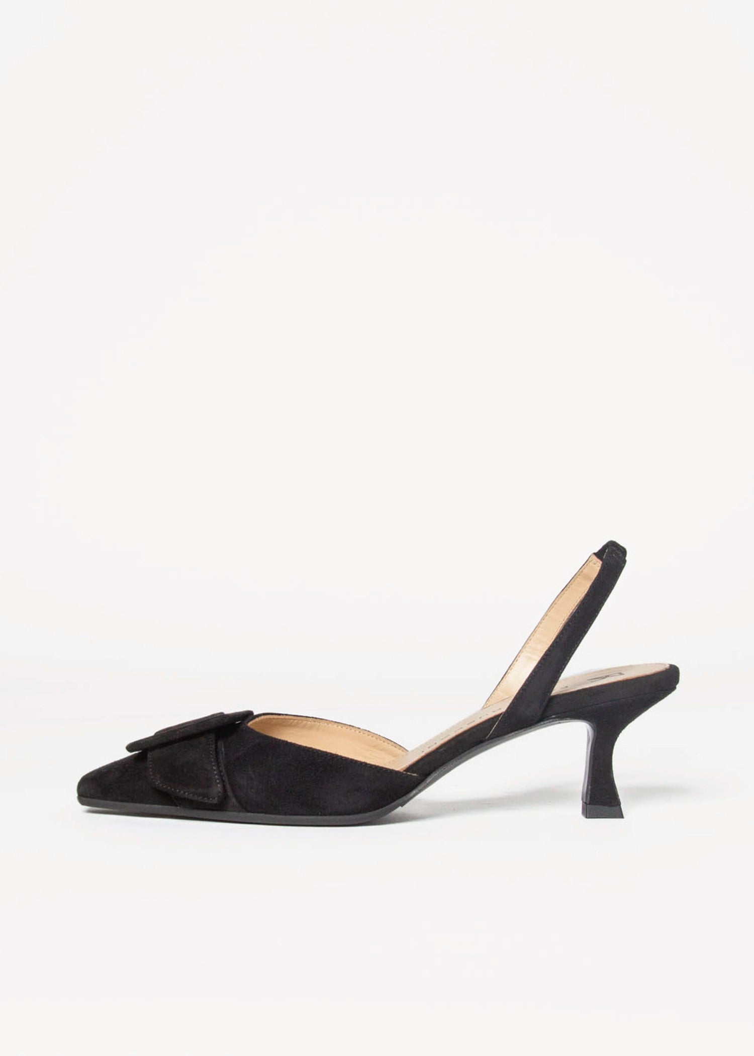 swatch_Black Suede kitten heel slingback shoes