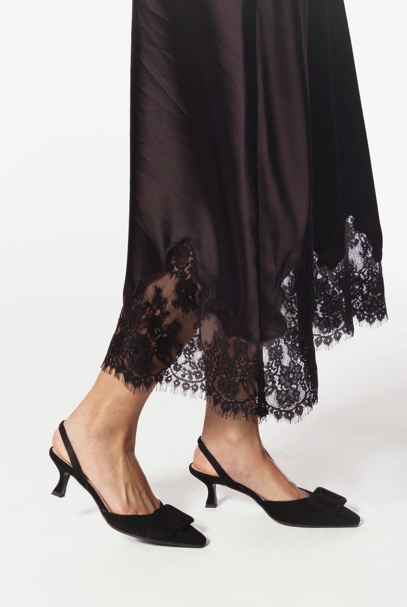 swatch_Black Suede kitten heel slingback shoes