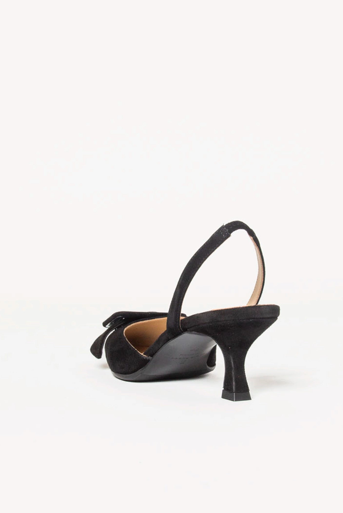swatch_Black Suede kitten heel slingback shoes