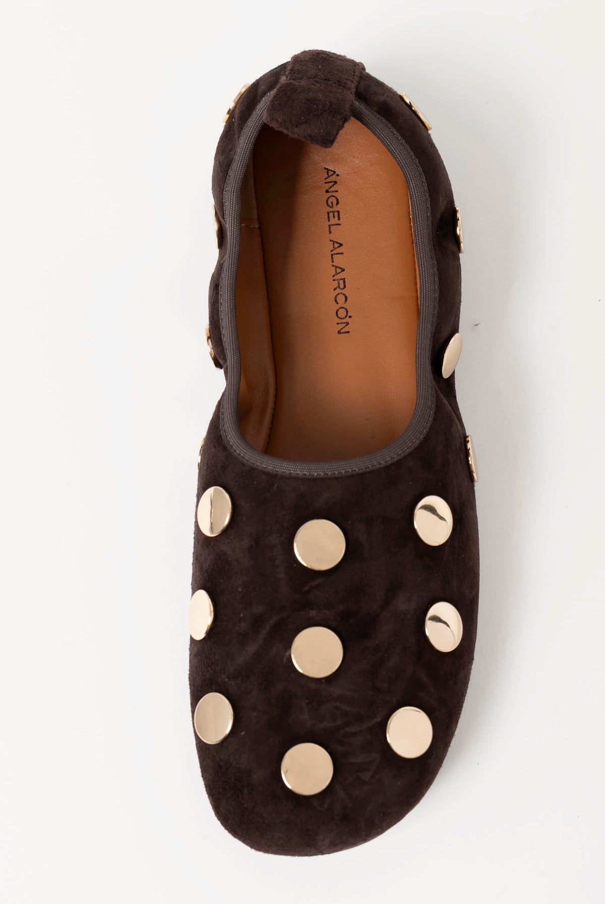 swatch_Chocolate Suede angel alarcon felicia studded flat