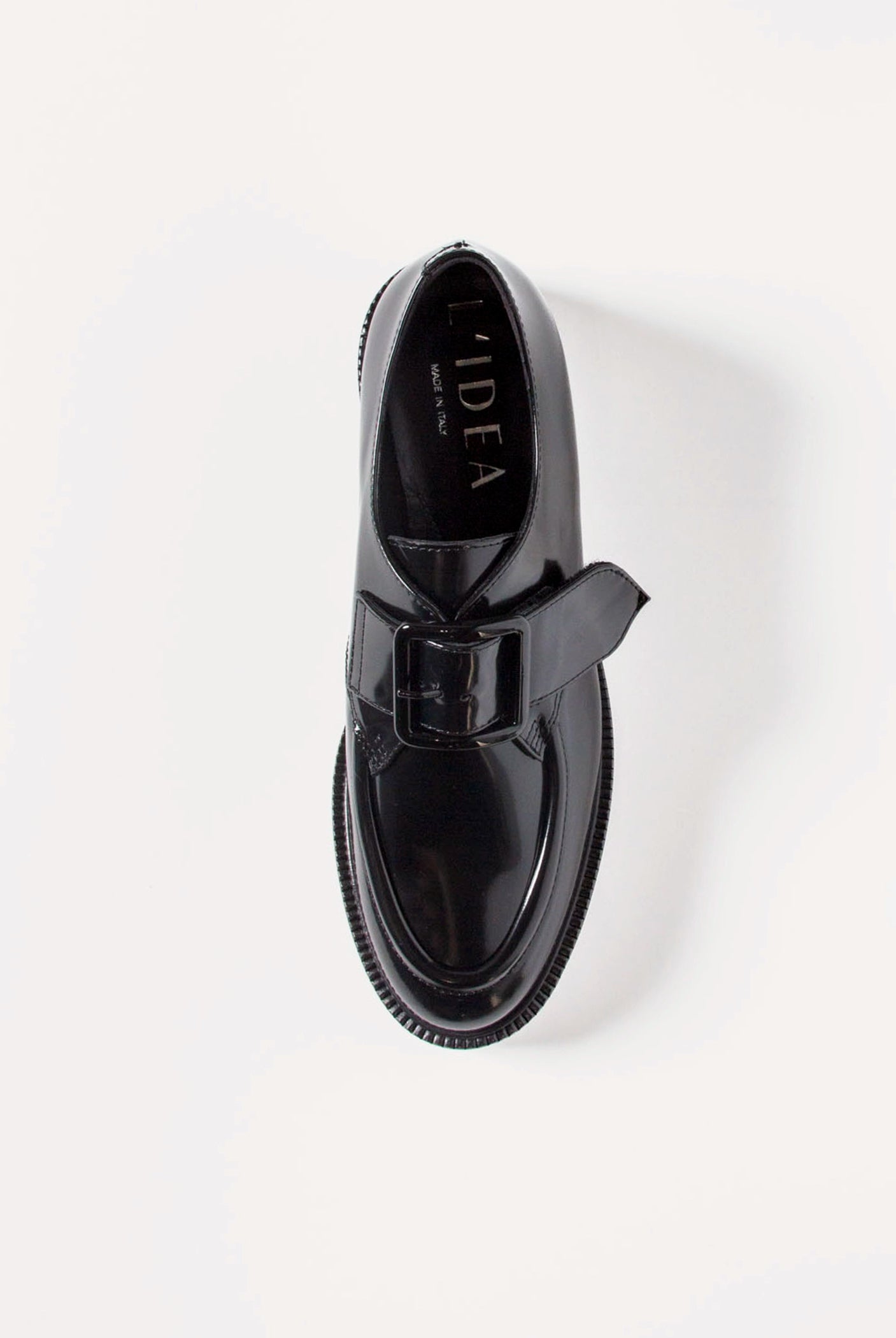 swatch_Black Leather buckle loafer shoes