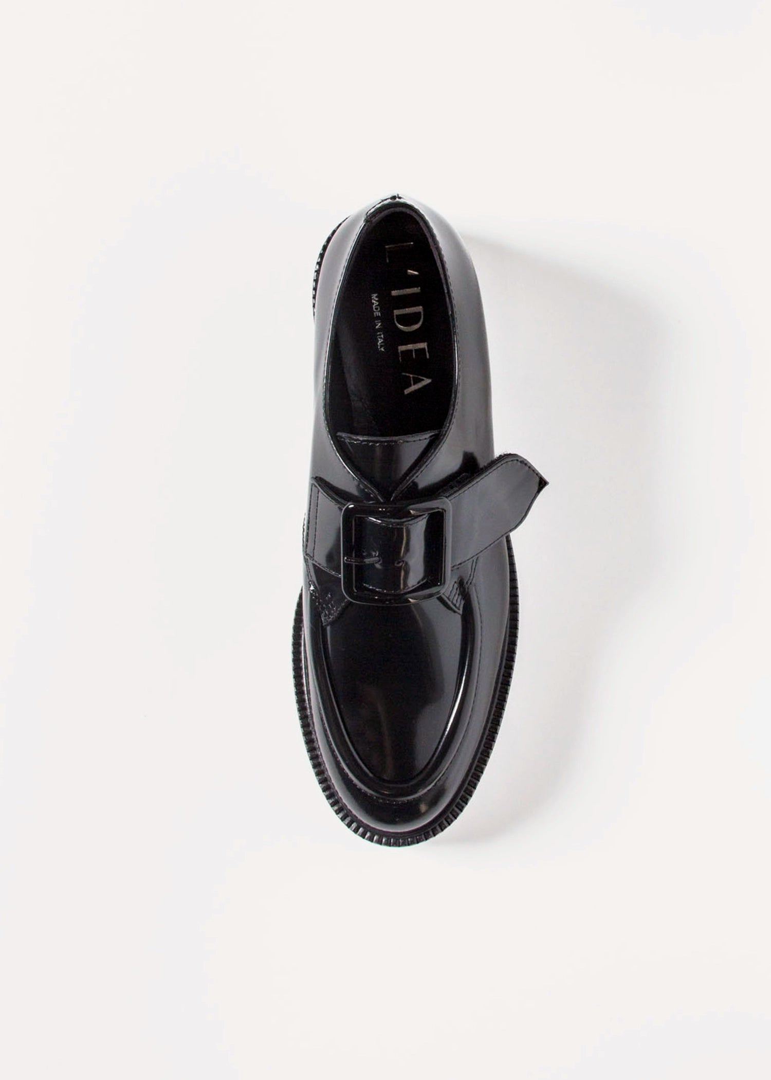 swatch_Black Leather buckle loafer shoes