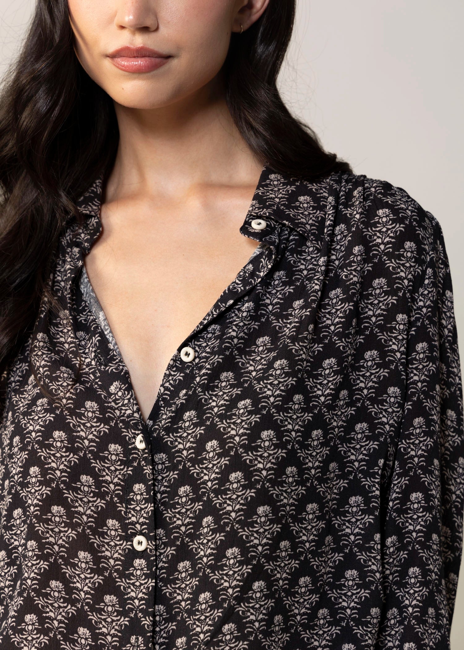 swatch_Black vintage print button down blouse