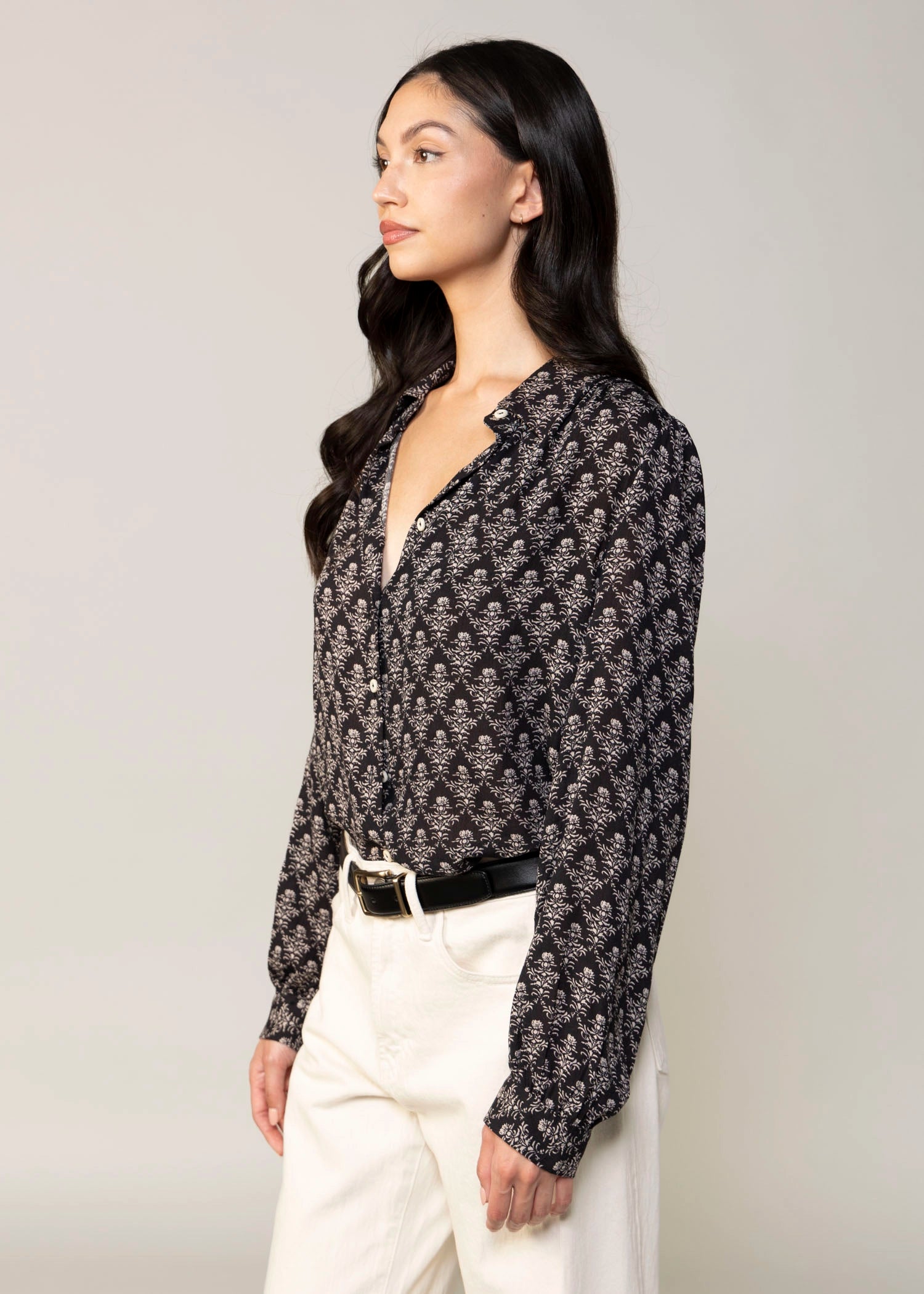 swatch_Black vintage print button down blouse
