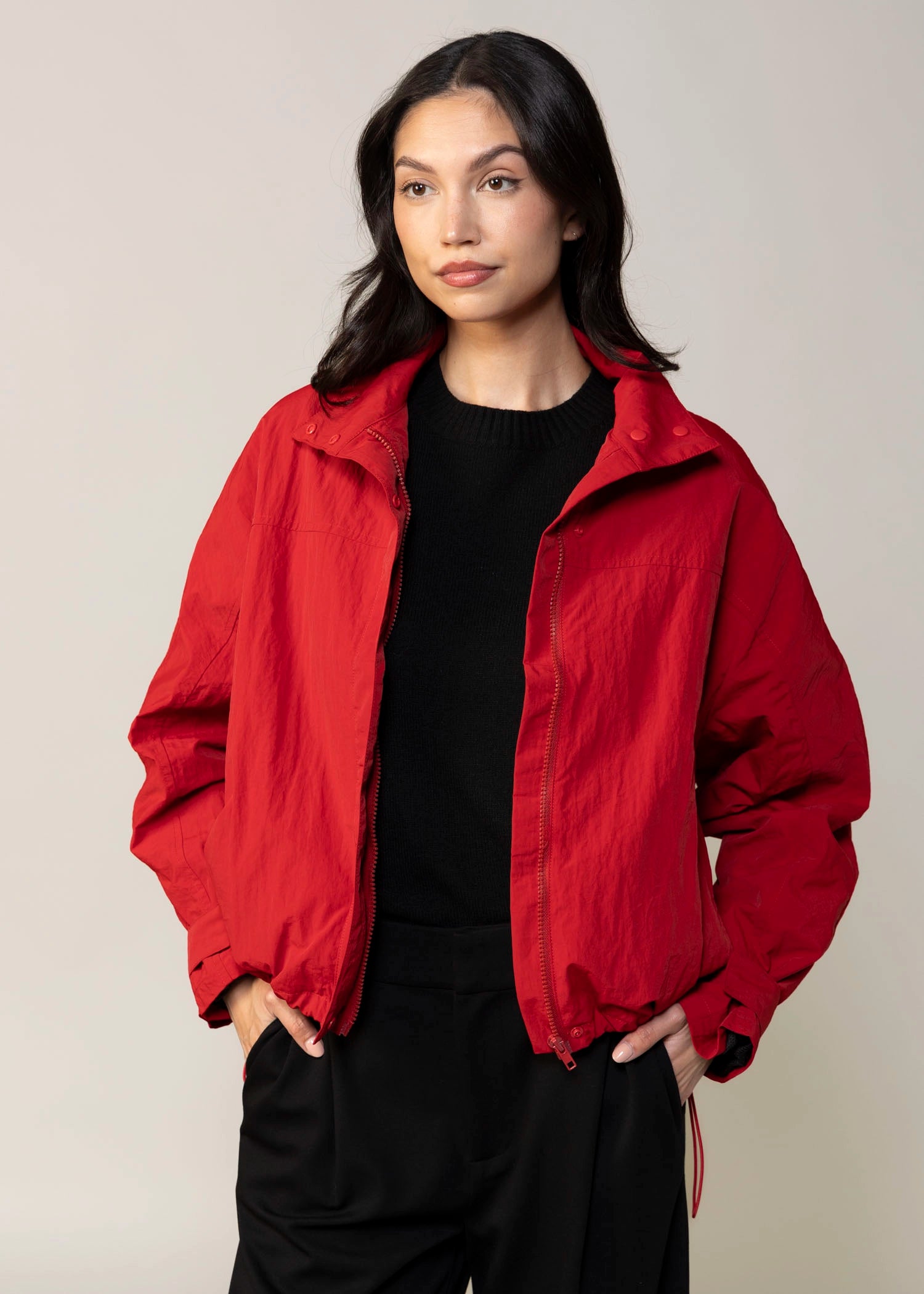 swatch_Red funnel neck windbreaker jacket