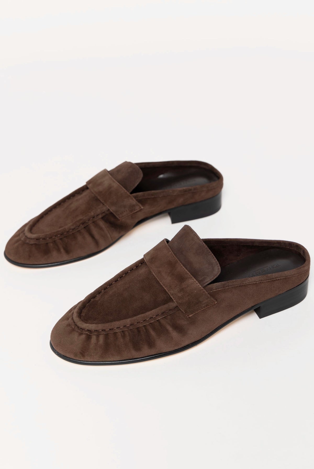 swatch_Espresso Suede tony bianco glacier ruched mule loafer