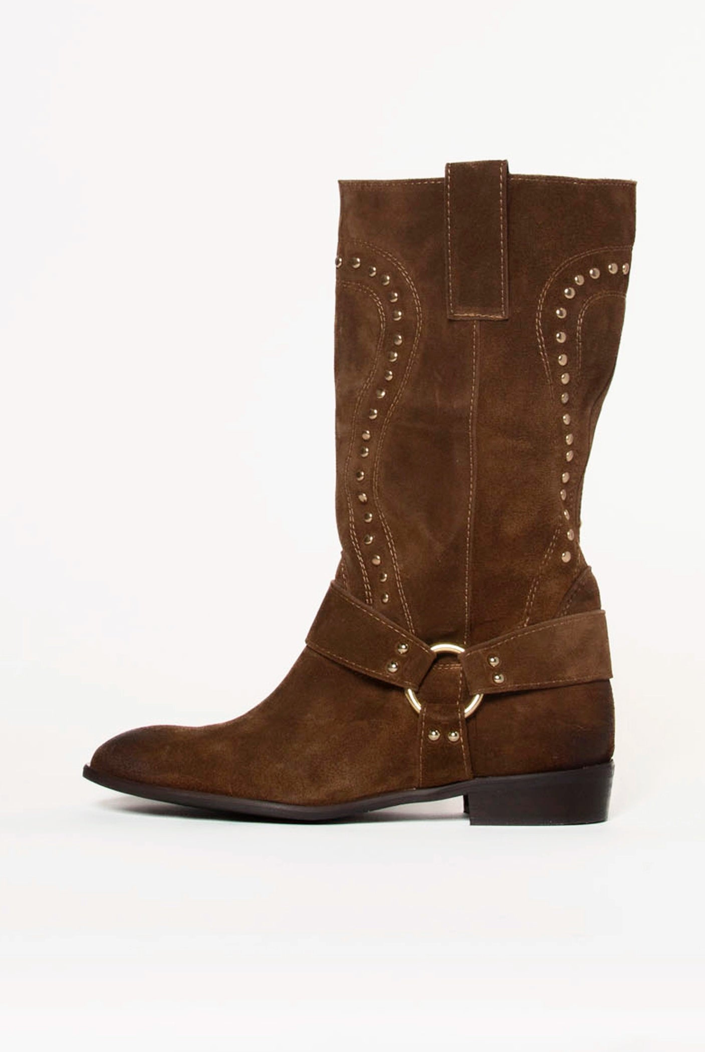 swatch_Brown Suede stud western boot shoes