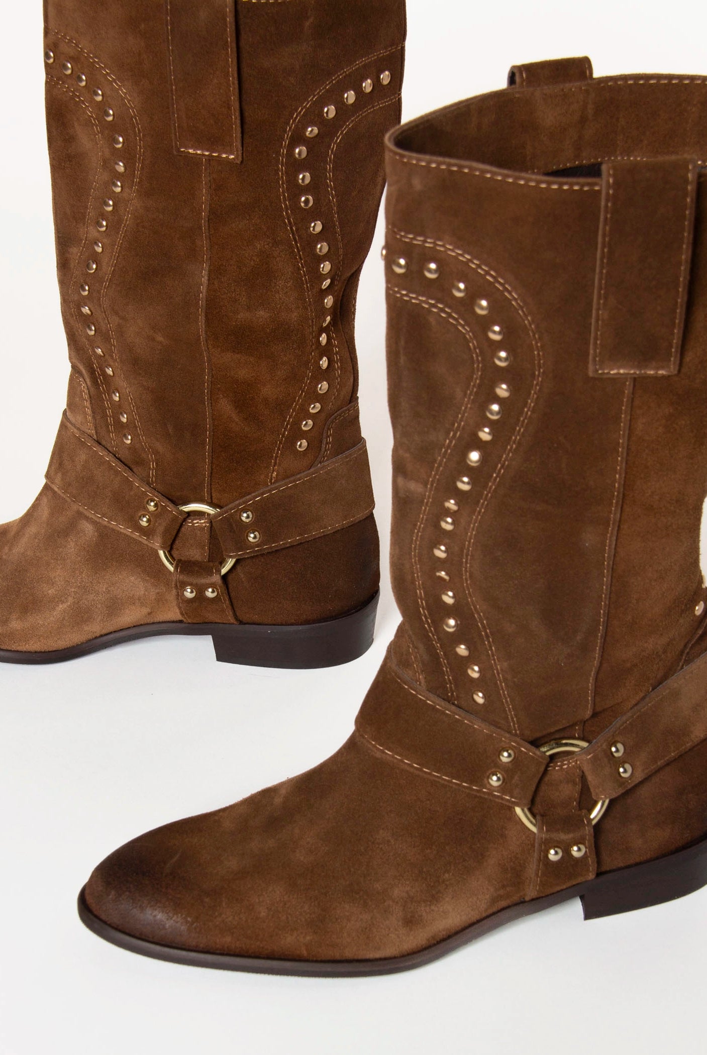 swatch_Brown Suede stud western boot shoes