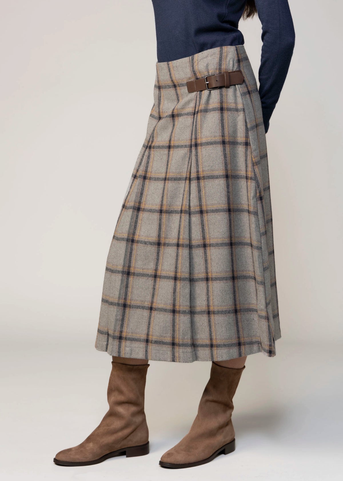 swatch_Grey plaid midi skirt