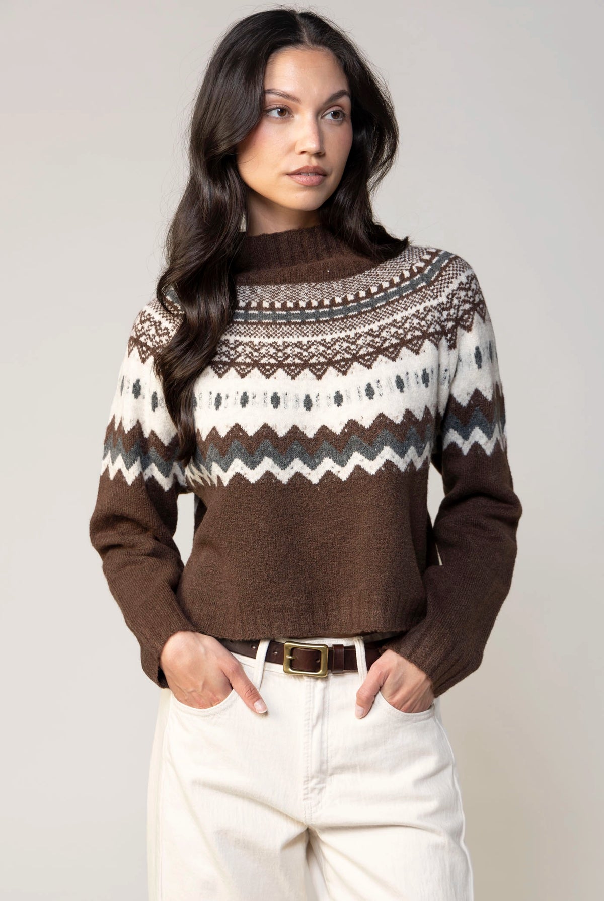 swatch_Brown/Ecru deluc cinnamon turtleneck sweater