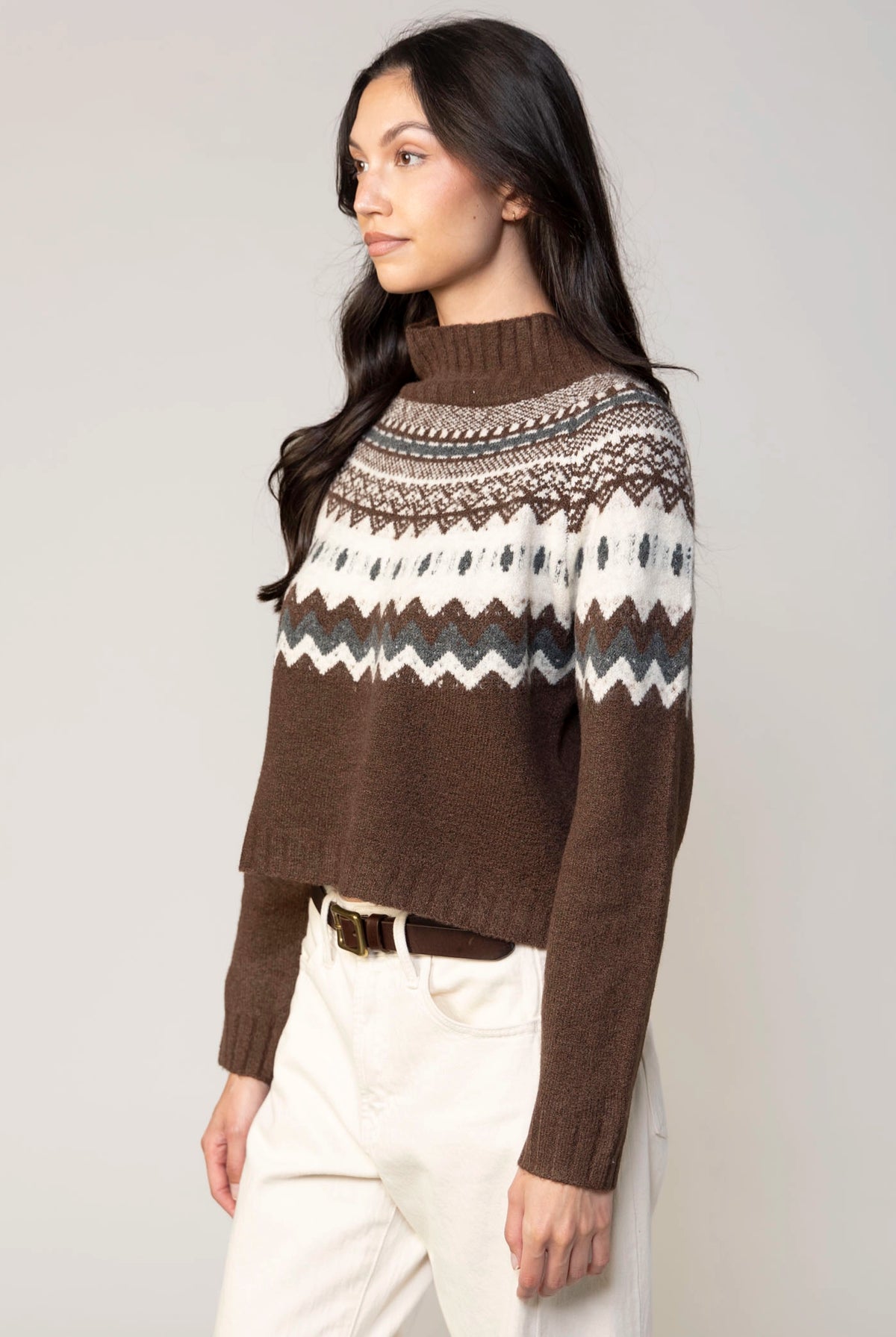 swatch_Brown/Ecru deluc cinnamon turtleneck sweater