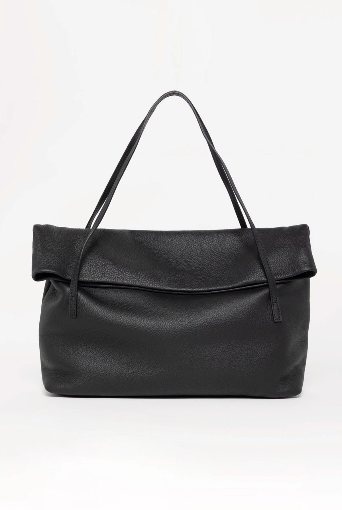 swatch_Black sook sustainable class leather foldover tote