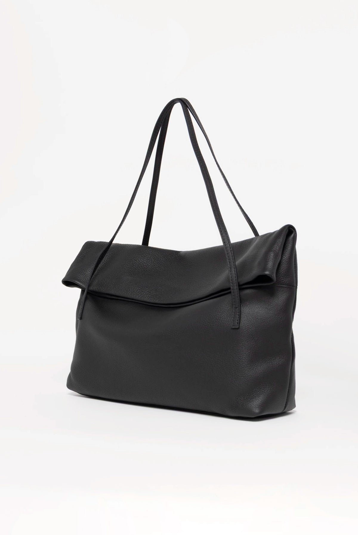 swatch_Black sook sustainable class leather foldover tote