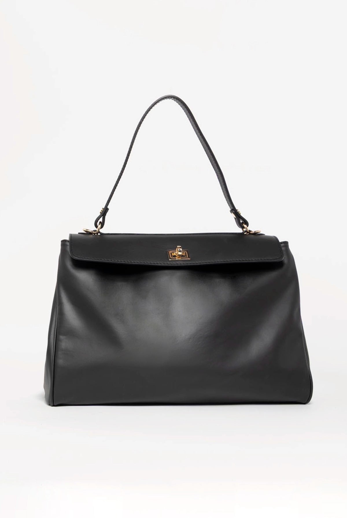 swatch_Black pola italian leather top handle shoulder bag