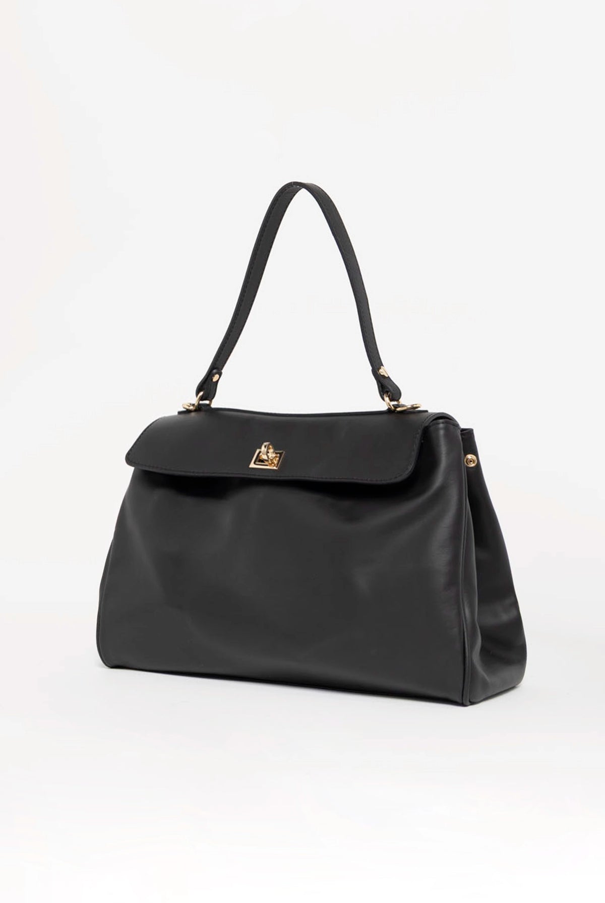 swatch_Black pola italian leather top handle shoulder bag
