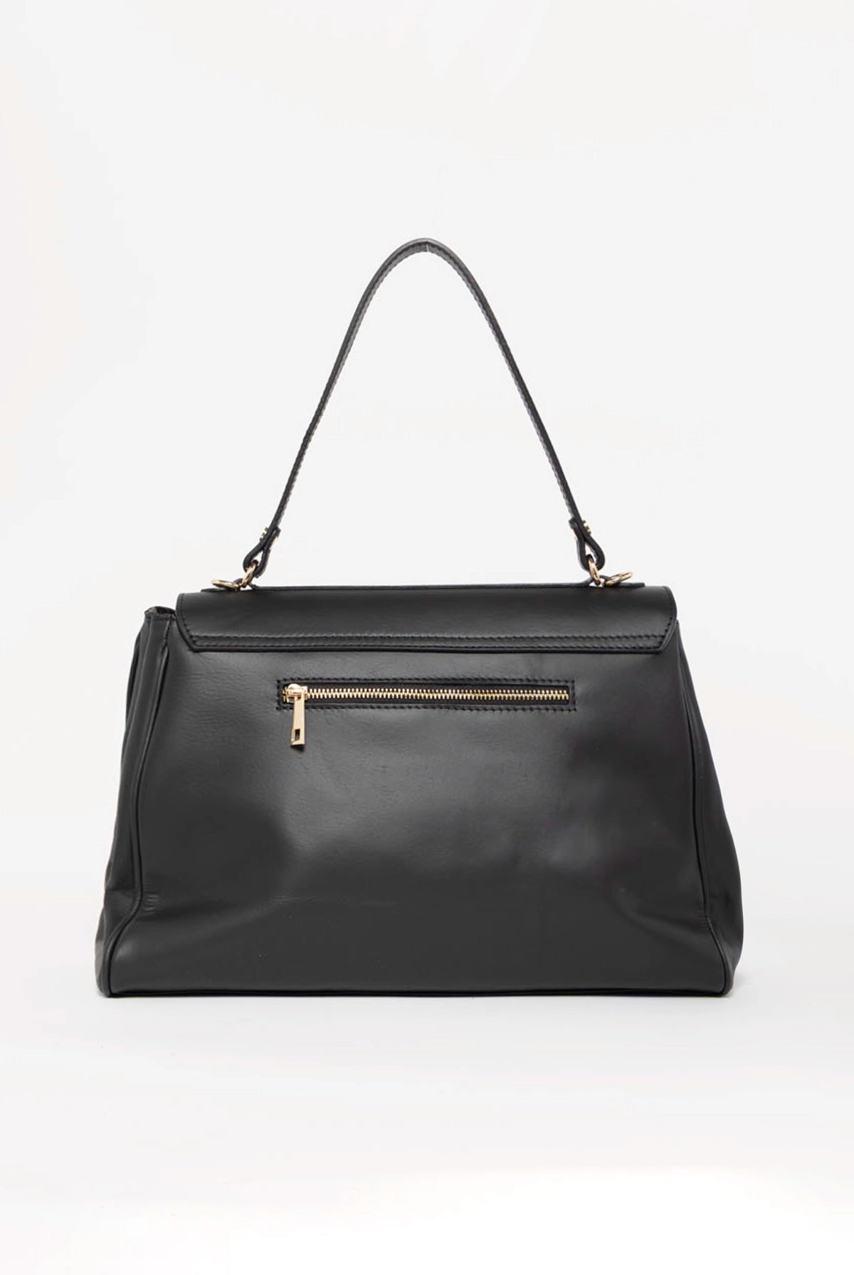 swatch_Black pola italian leather top handle shoulder bag