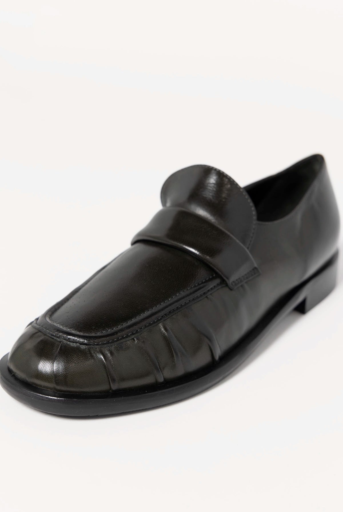 swatch_Dark Green Leather l'idea italian leather ruched loafer