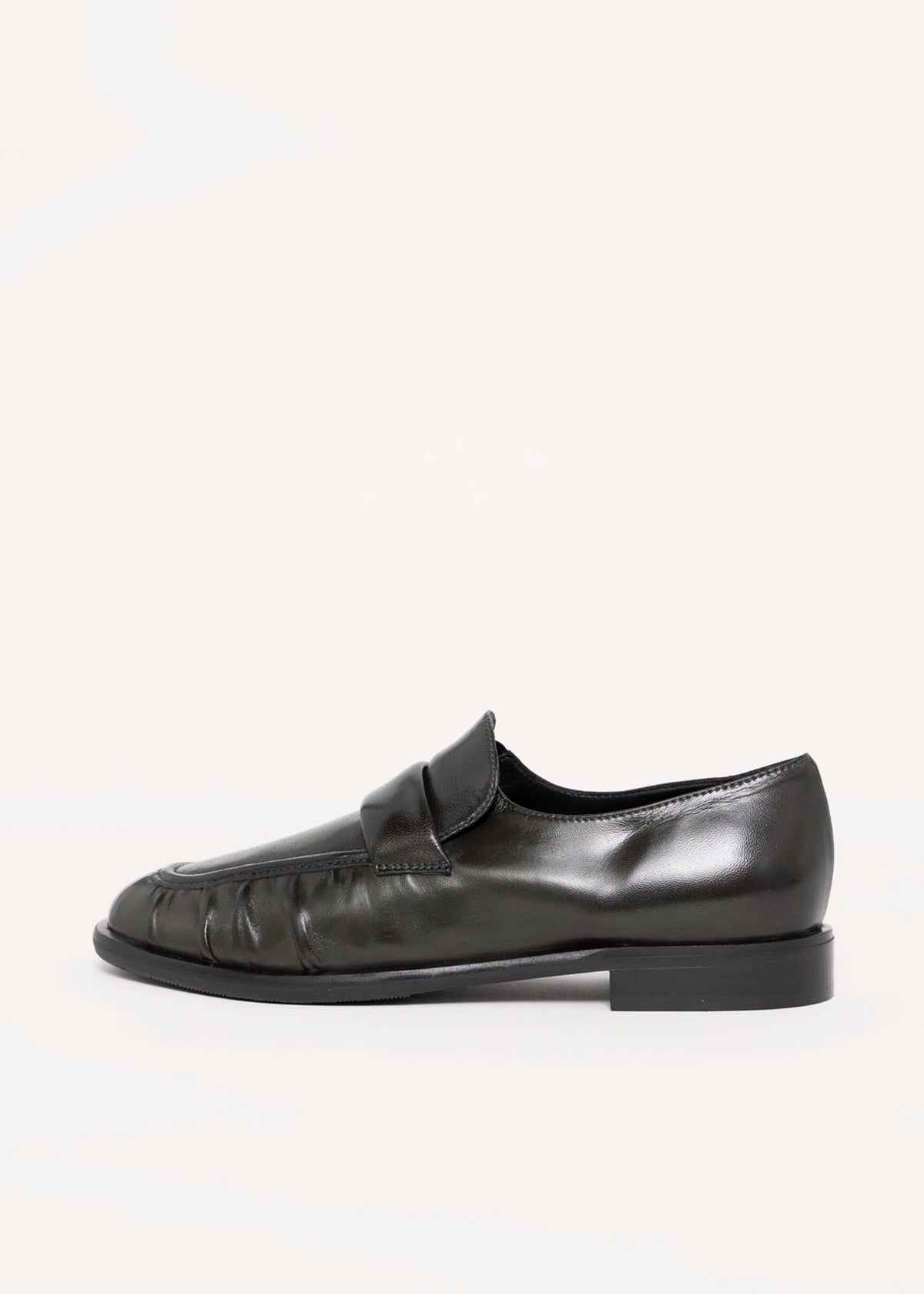 swatch_Dark Green Leather l'idea italian leather ruched loafer