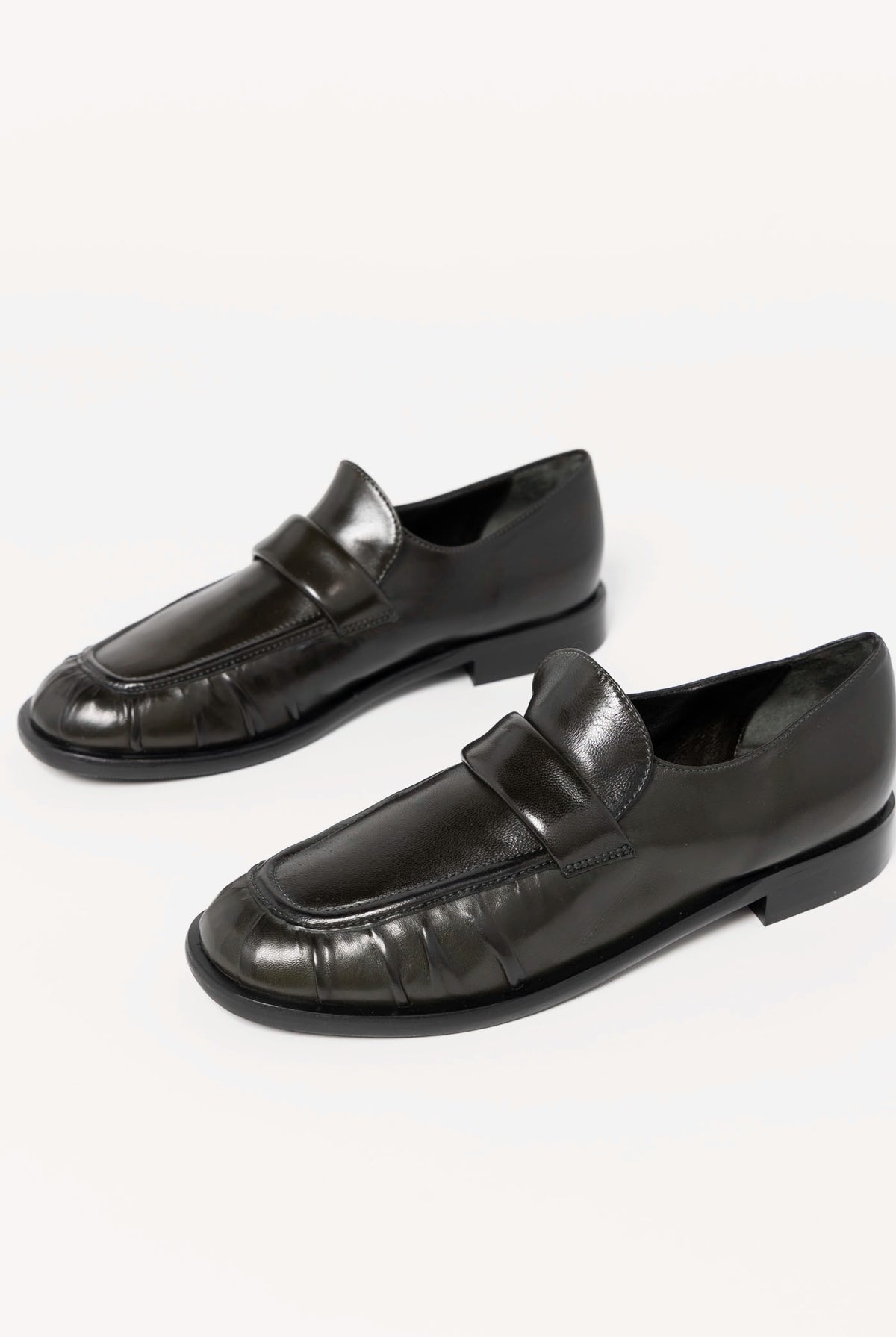 swatch_Dark Green Leather l'idea italian leather ruched loafer
